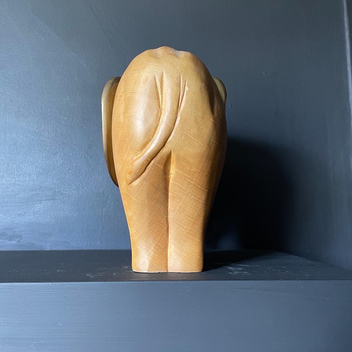 Solid Wood Elephant with Brass Ears & Tusks