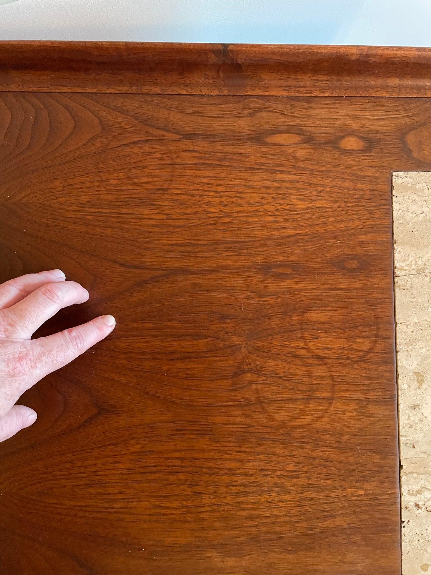 Walnut Side Table with Travertine Inlay