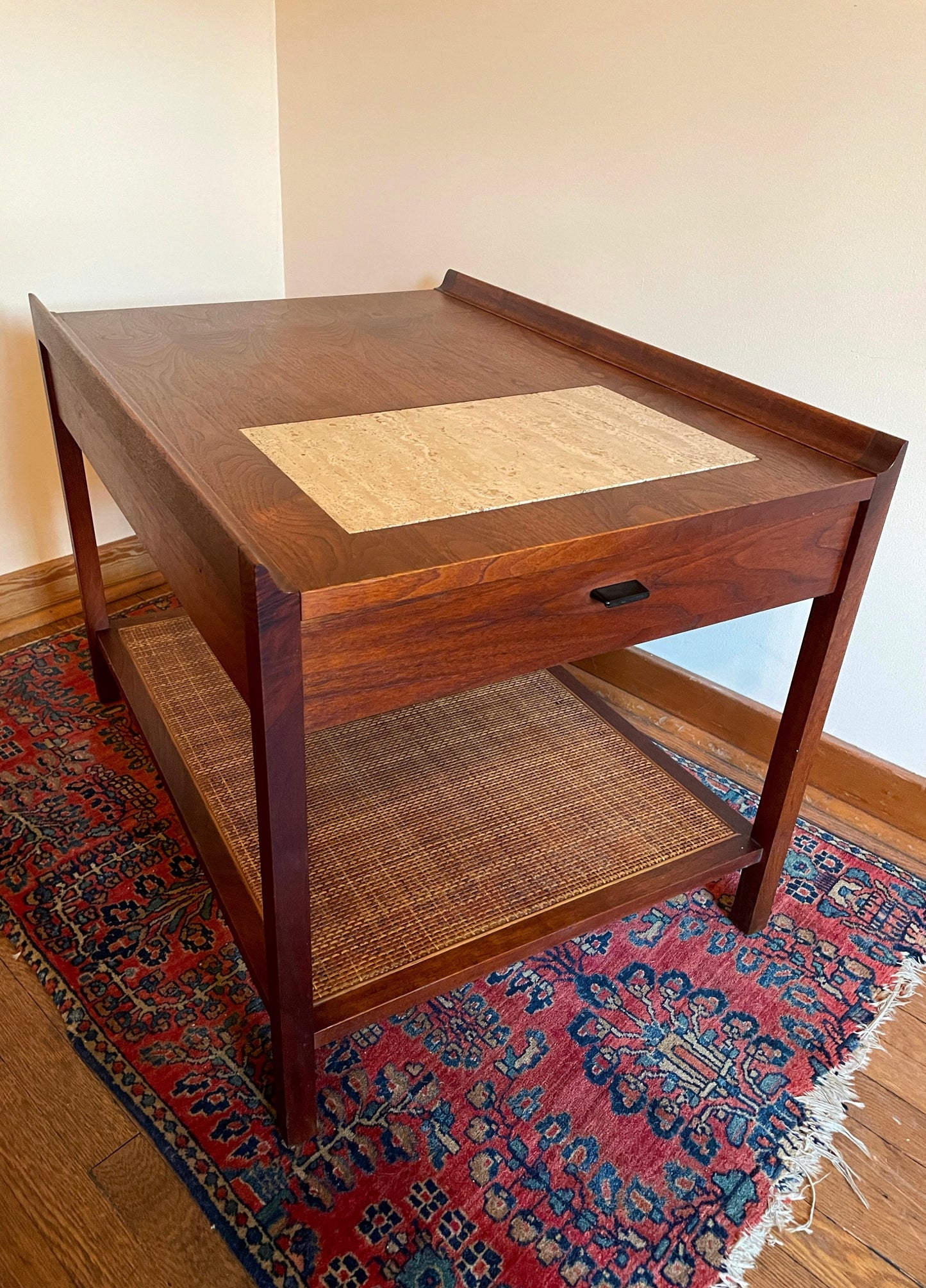 Walnut Side Table with Travertine Inlay
