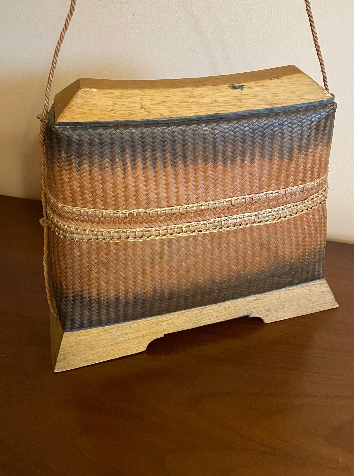 Handwoven Satchel with Wood Pedestal