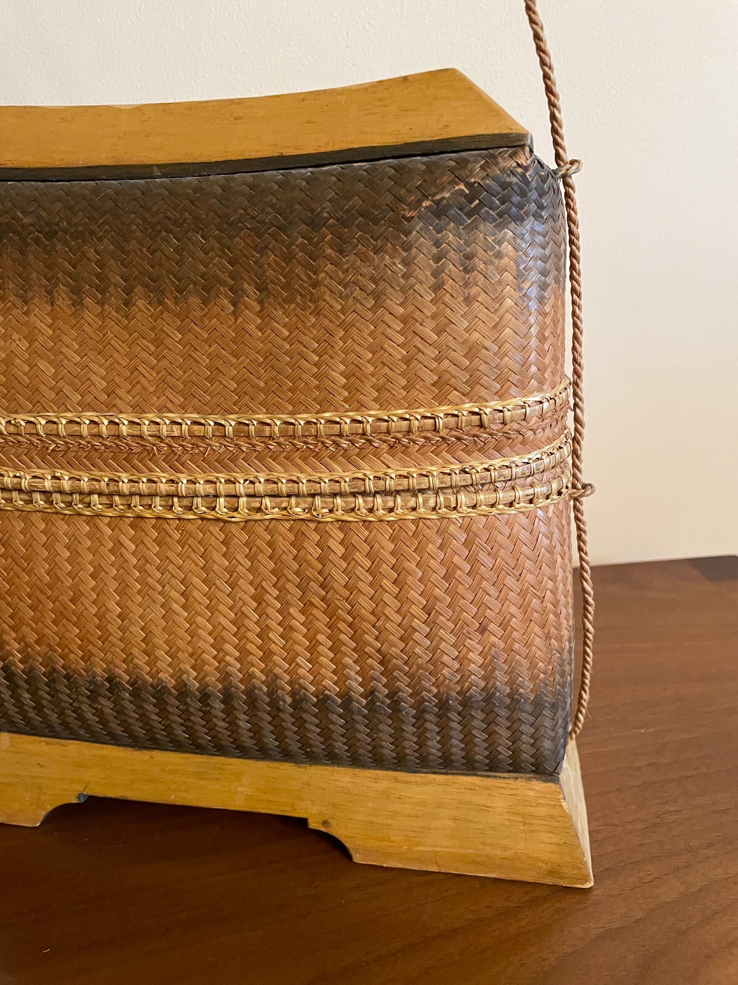 Handwoven Satchel with Wood Pedestal