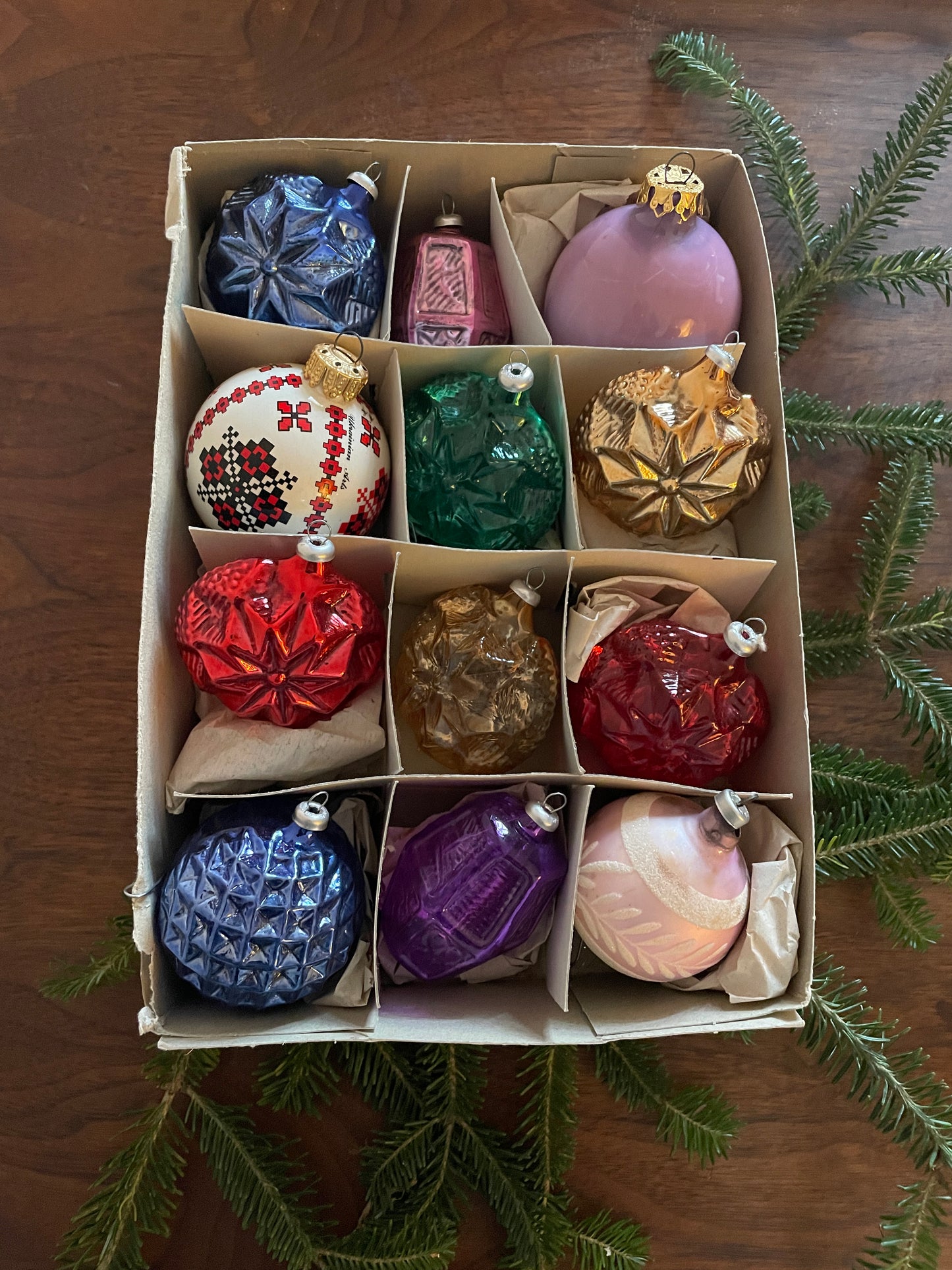 Set of 12 Glass Holiday Ornaments