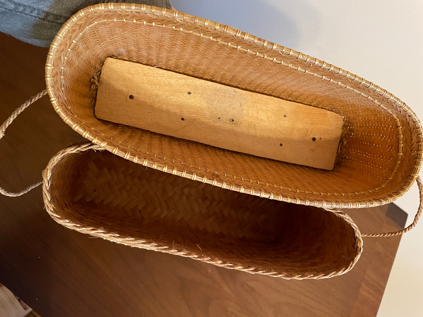 Handwoven Satchel with Wood Pedestal
