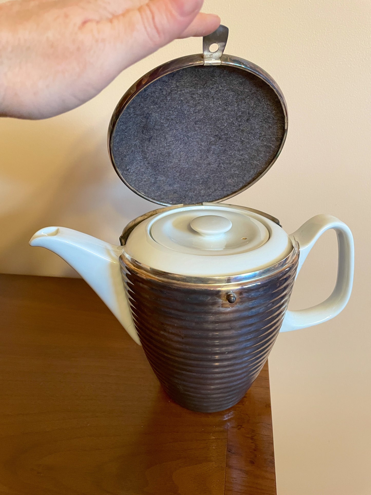 Porcelain Coffee Pot with Silver-Plated Cozy