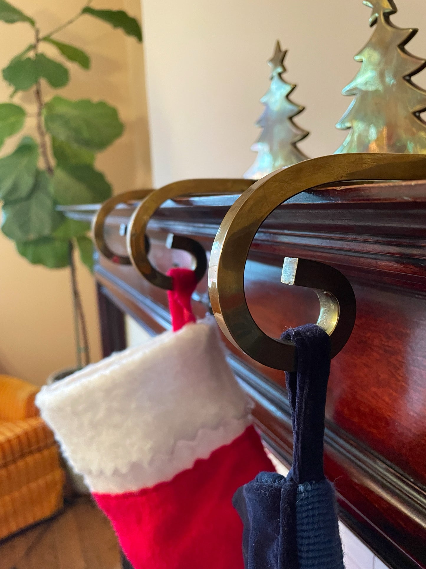 Solid Brass Christmas Tree Stocking Holders