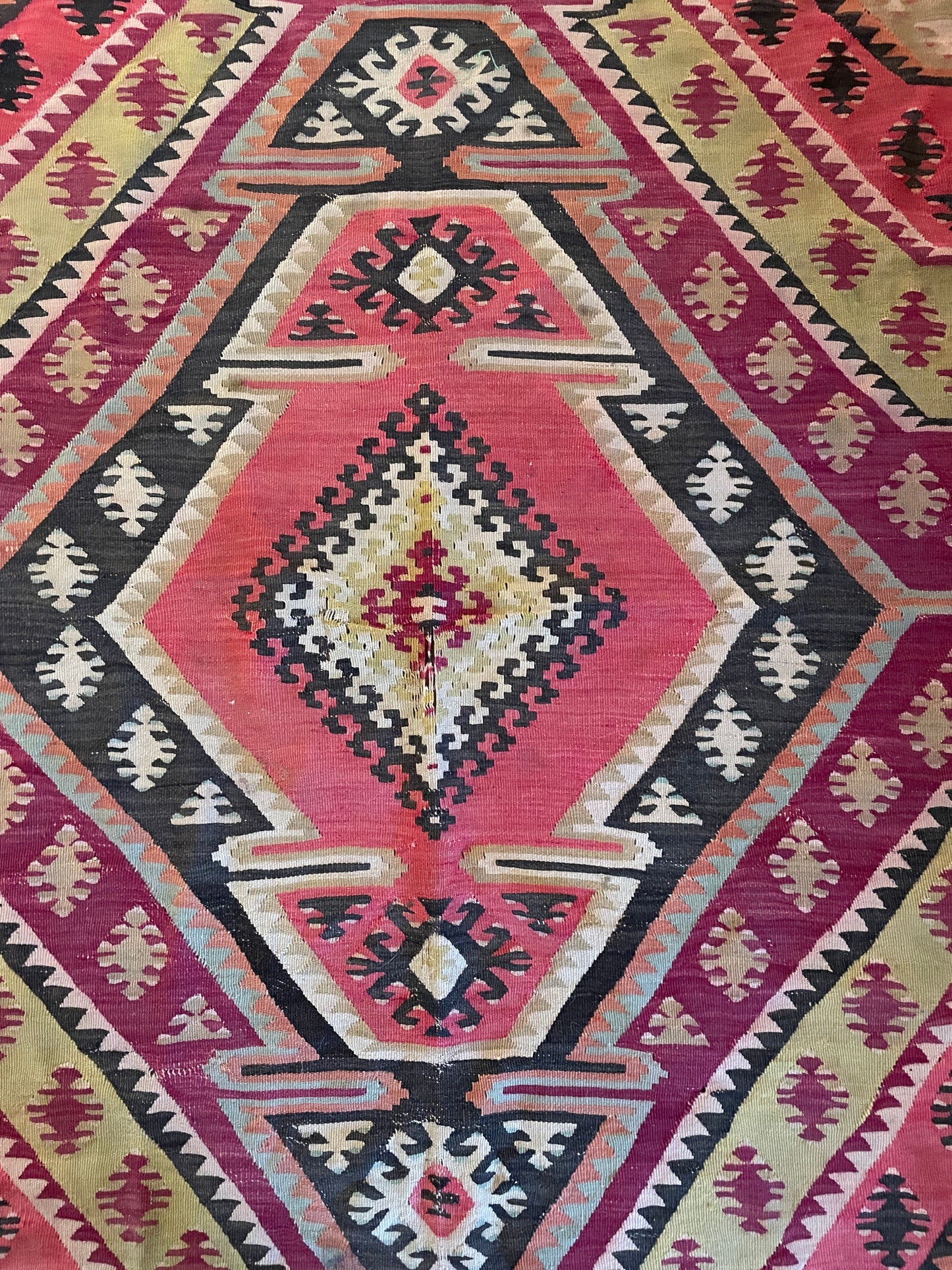 Kilim in Pinks, Greens, Orange, and Blue