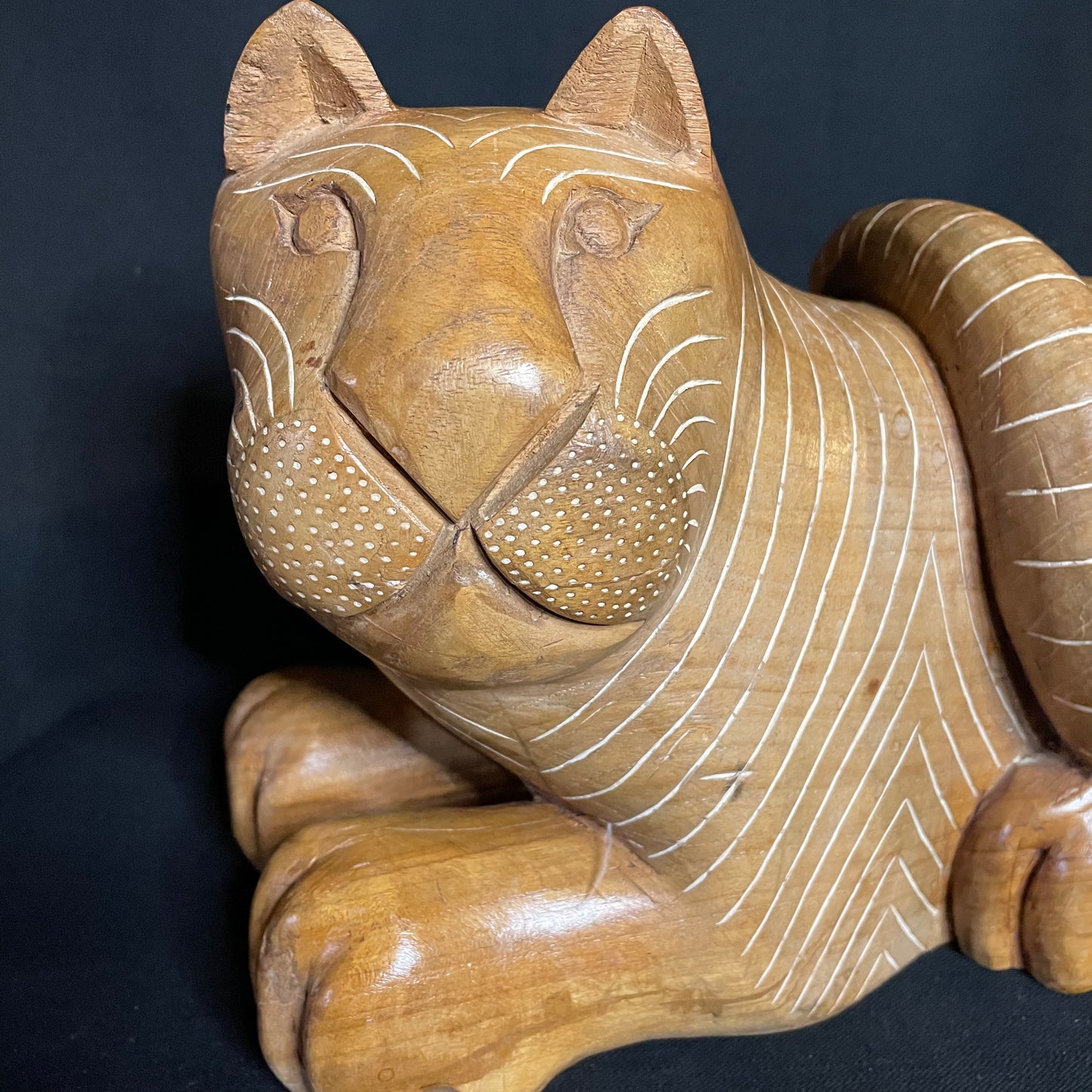 Hand Carved Solid Teak Cat with Secret Compartment
