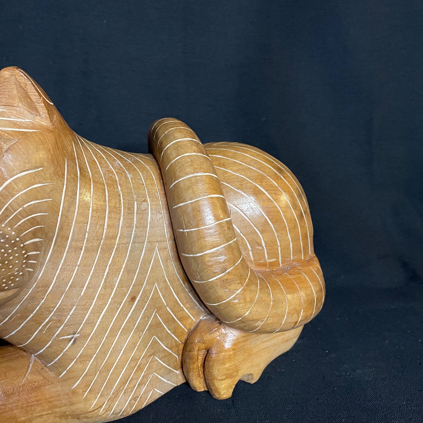 Hand Carved Solid Teak Cat with Secret Compartment