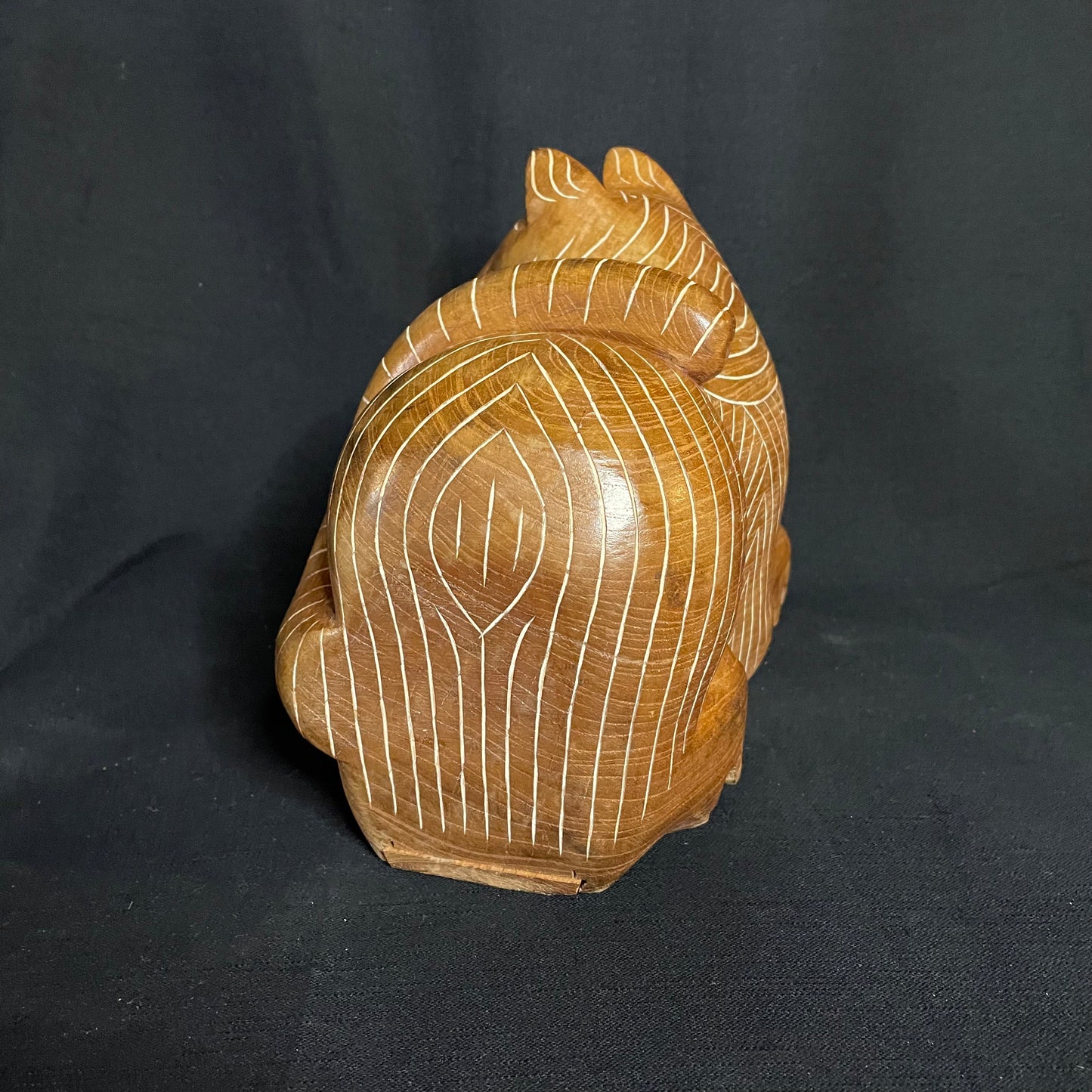 Hand Carved Solid Teak Cat with Secret Compartment