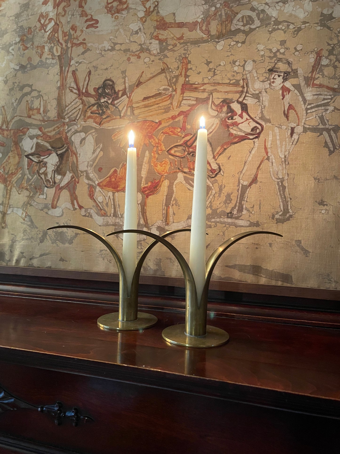 Pair of Split Brass Candlesticks