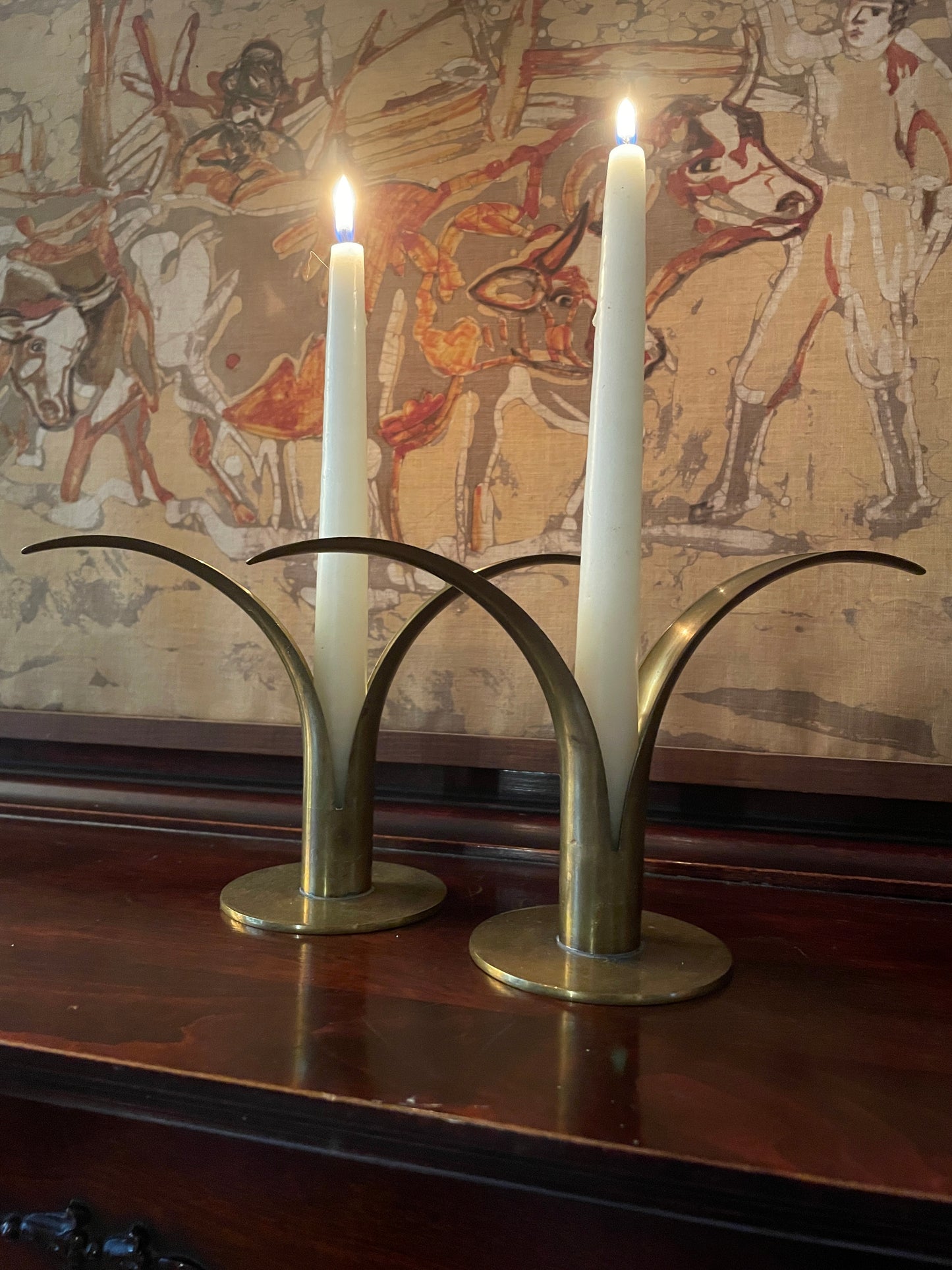Pair of Split Brass Candlesticks