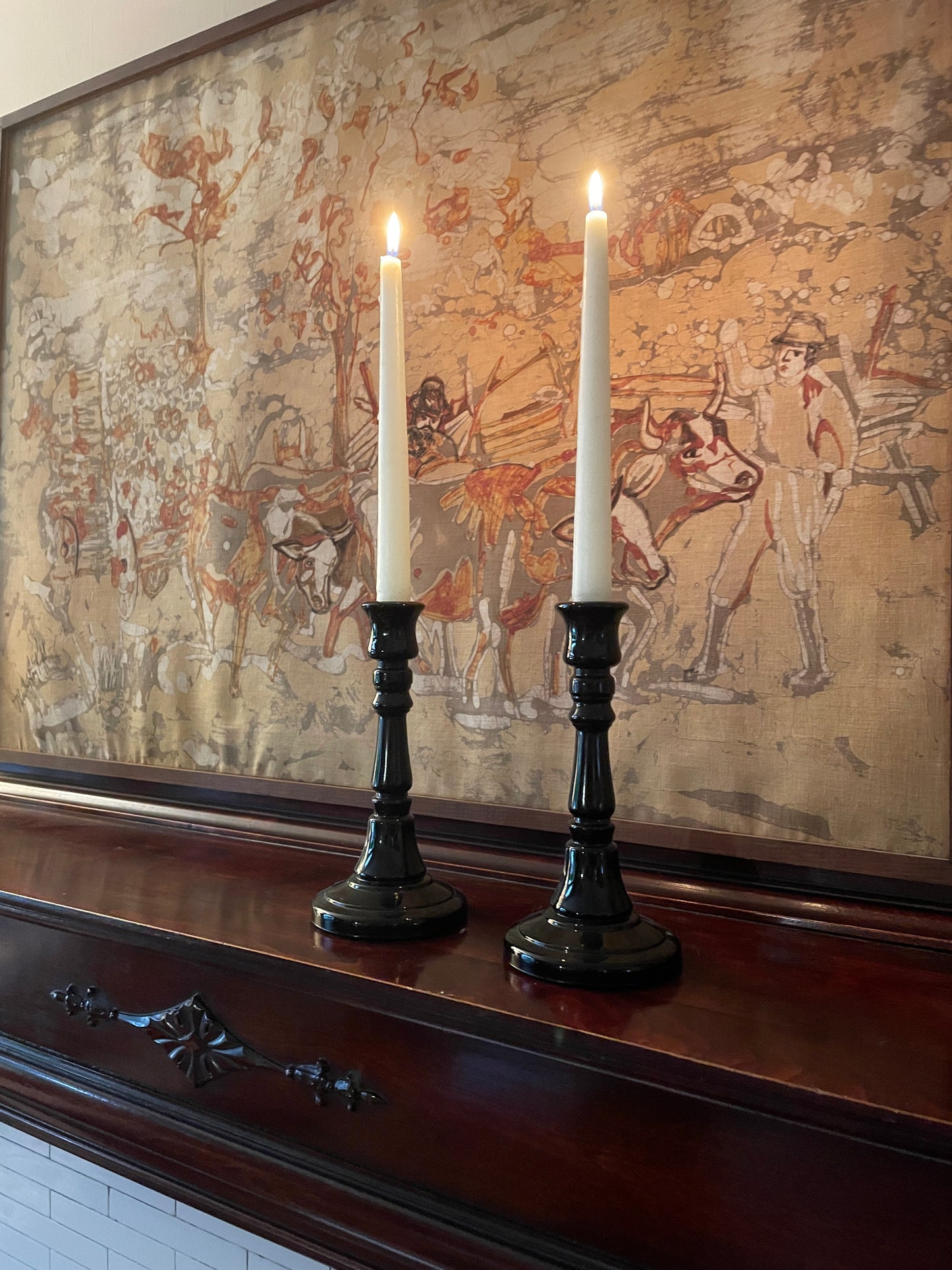 Pair of Black Glass Candlesticks
