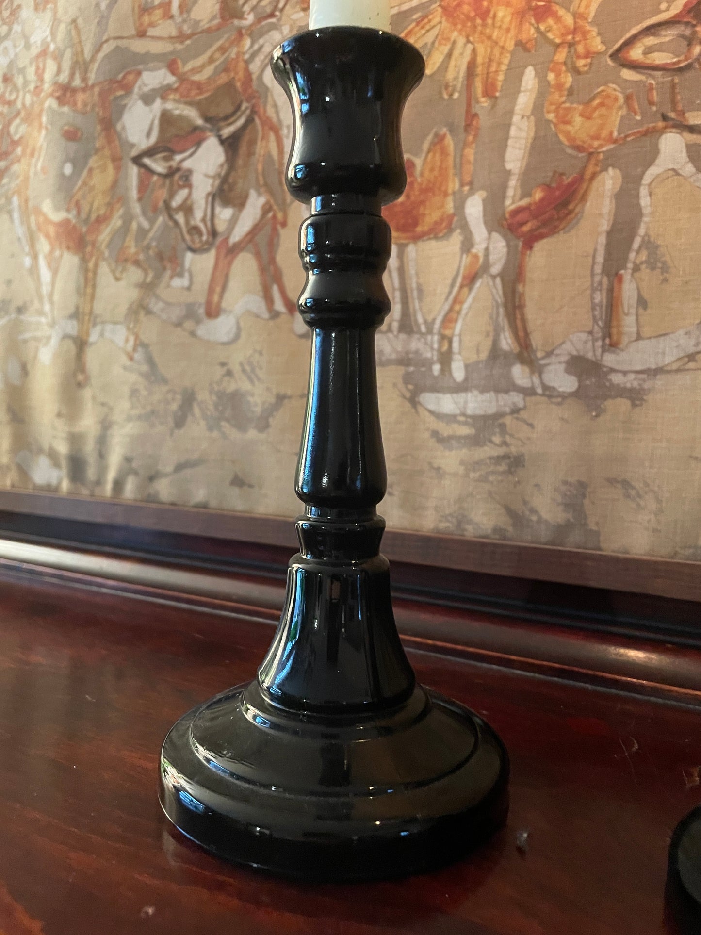 Pair of Black Glass Candlesticks