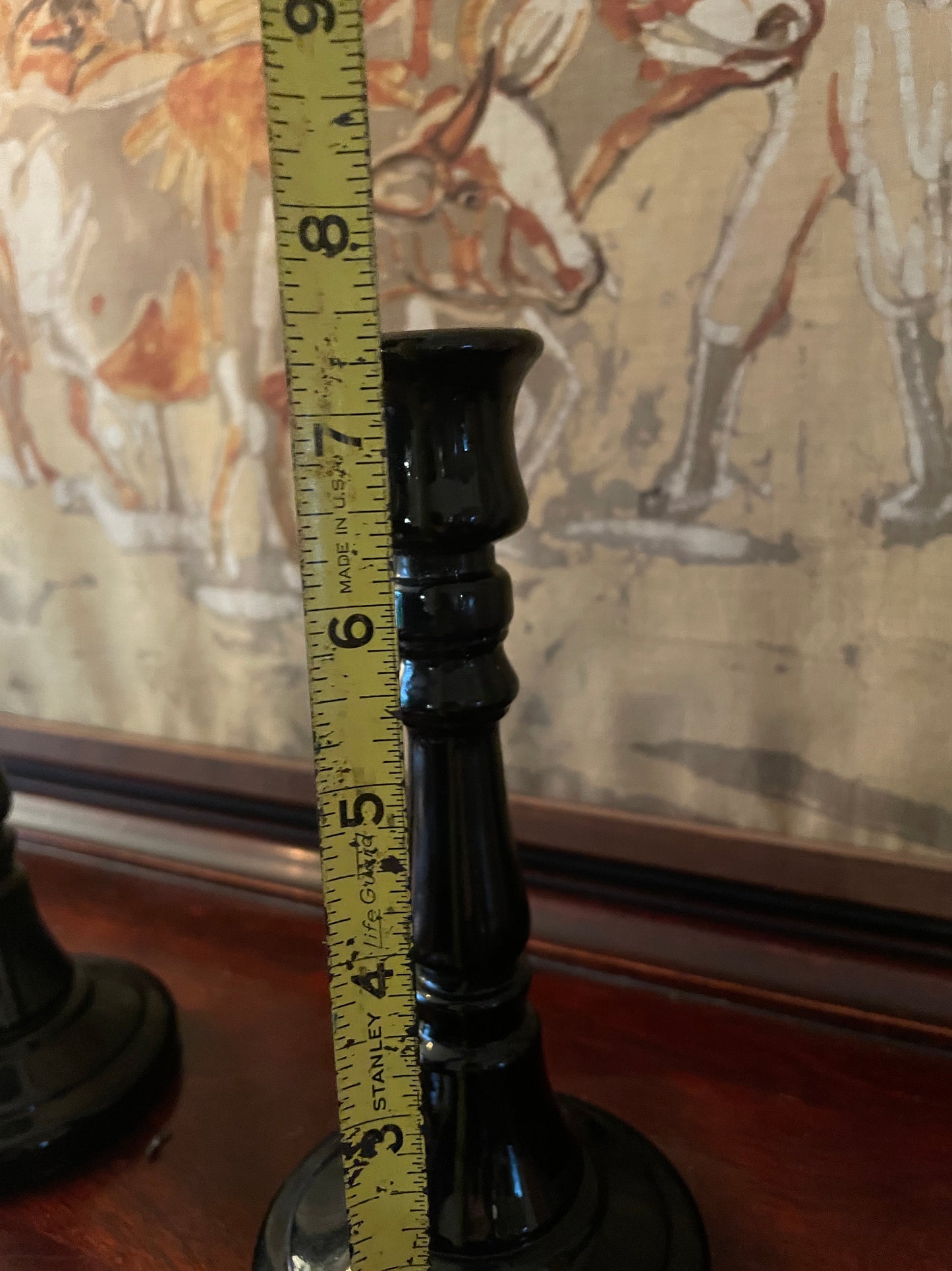 Pair of Black Glass Candlesticks