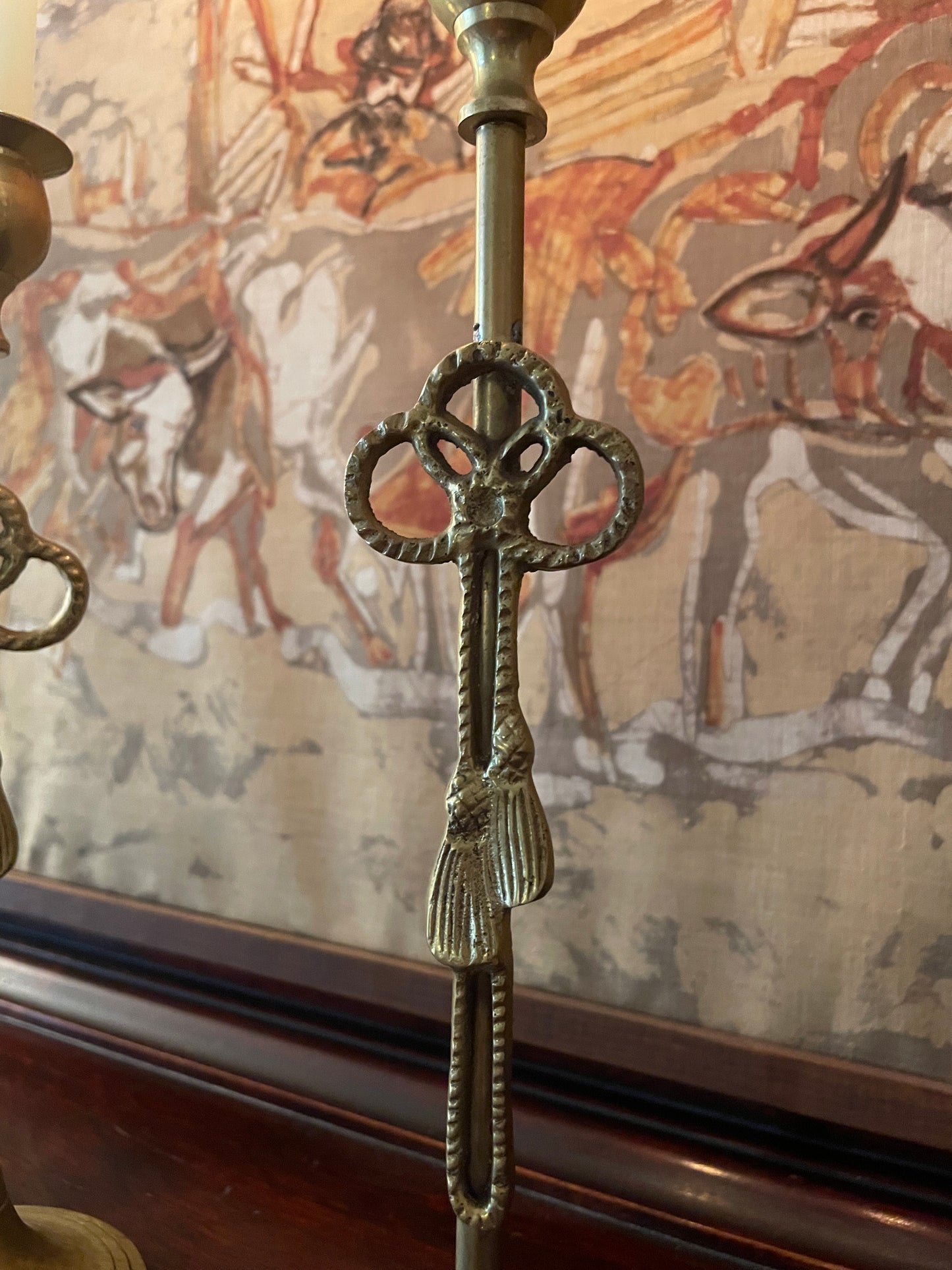 Pair of Tasseled Brass Candlesticks