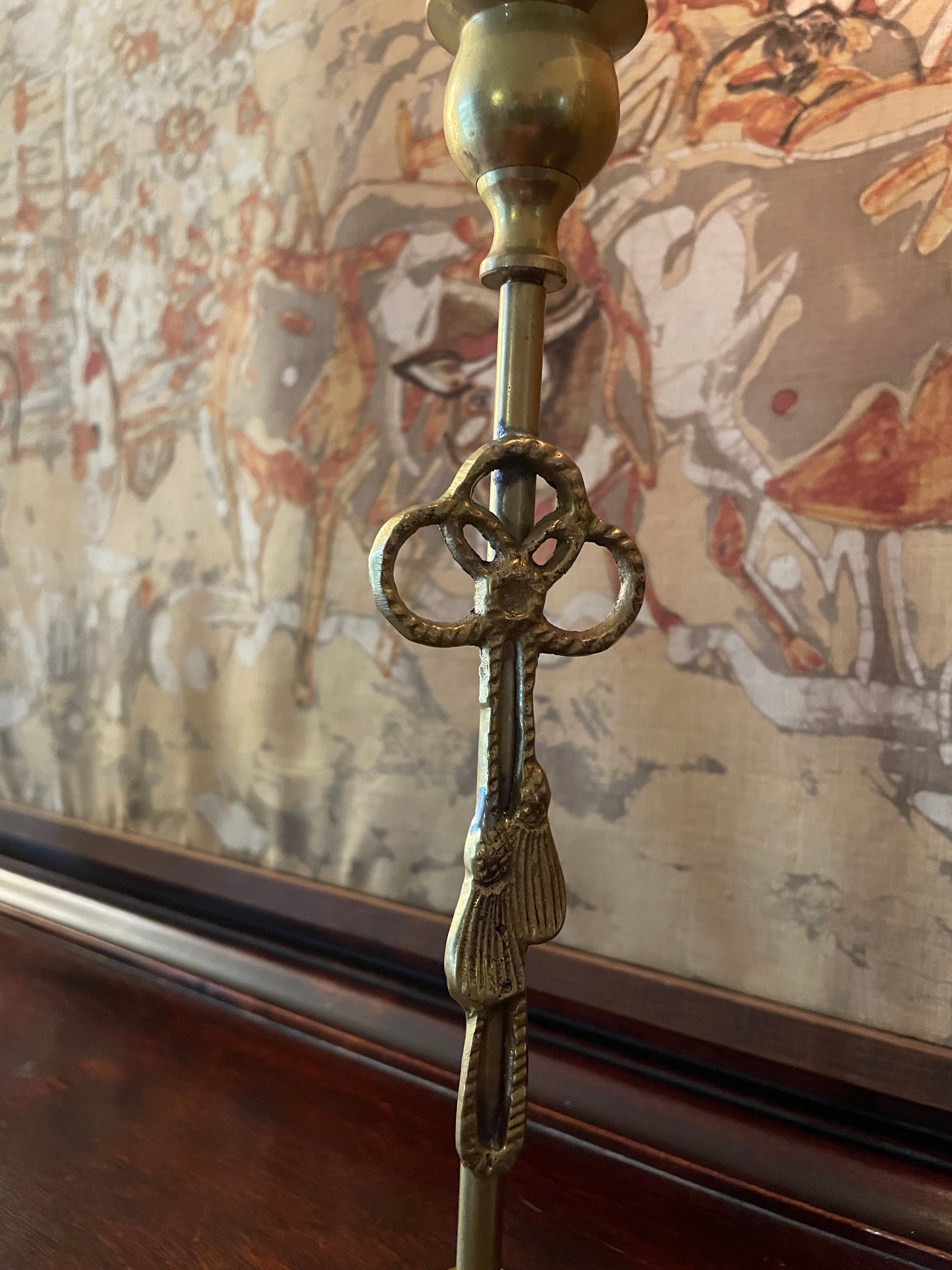 Pair of Tasseled Brass Candlesticks