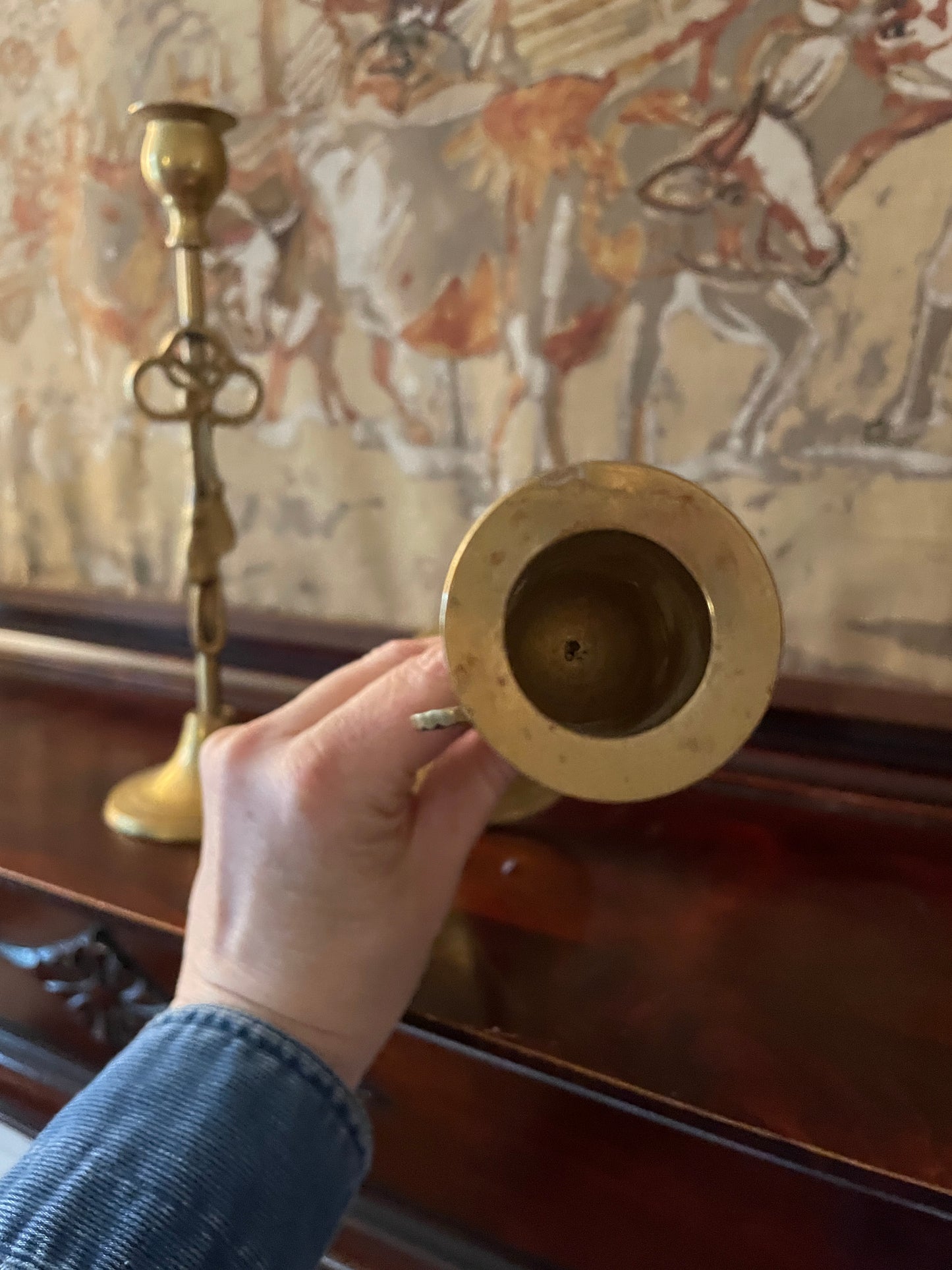 Pair of Tasseled Brass Candlesticks
