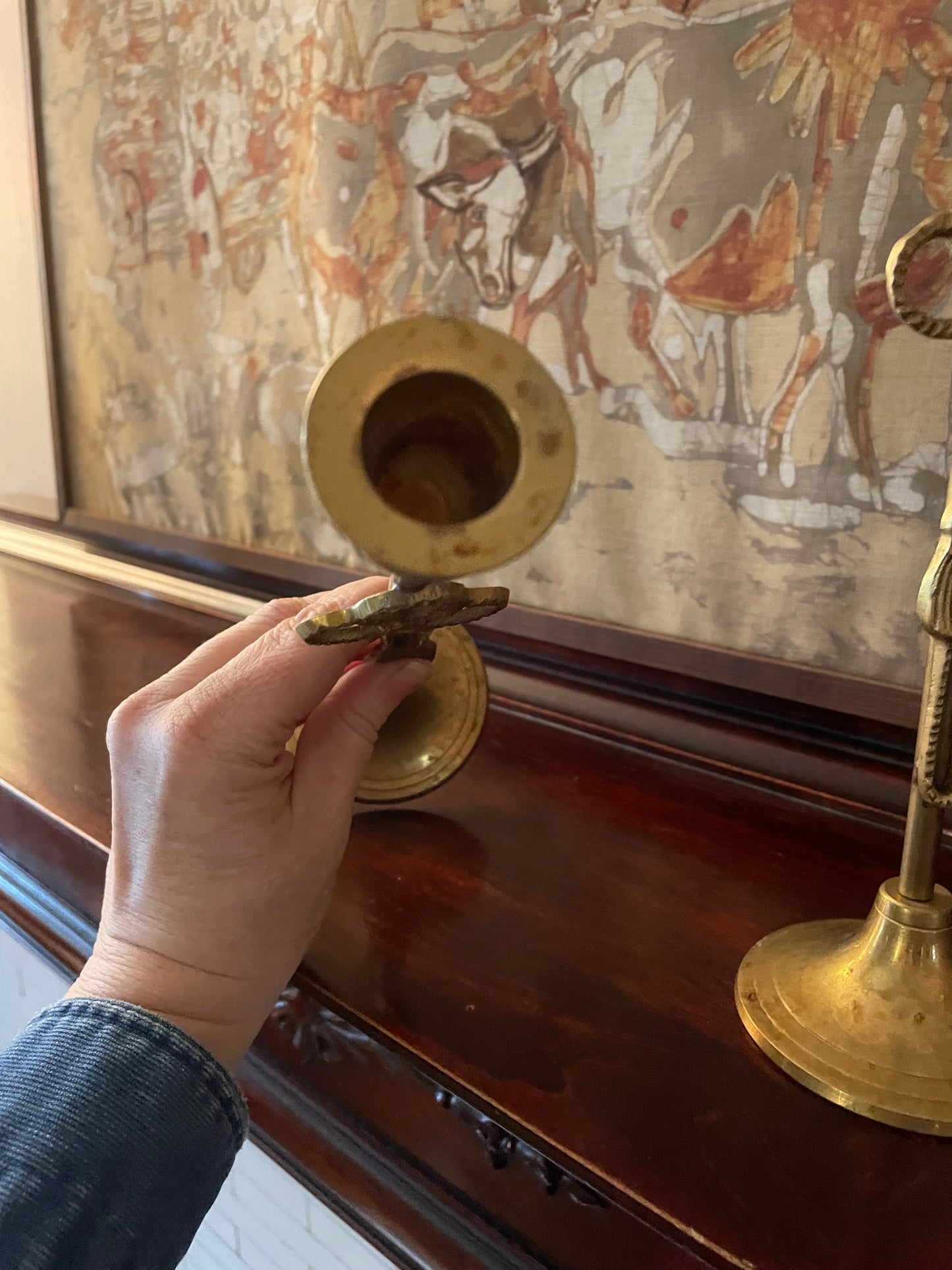 Pair of Tasseled Brass Candlesticks