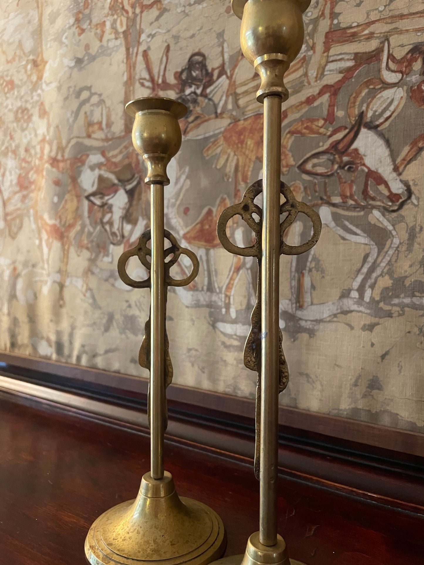 Pair of Tasseled Brass Candlesticks