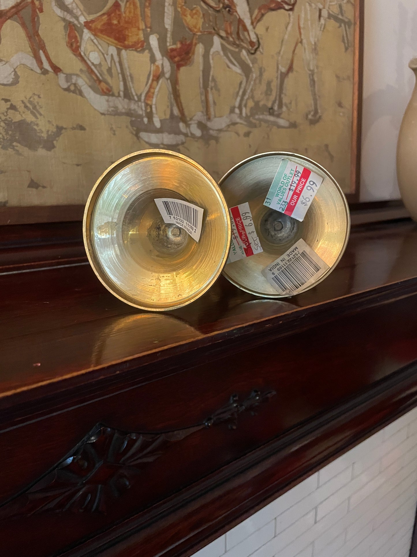 Pair of Tasseled Brass Candlesticks