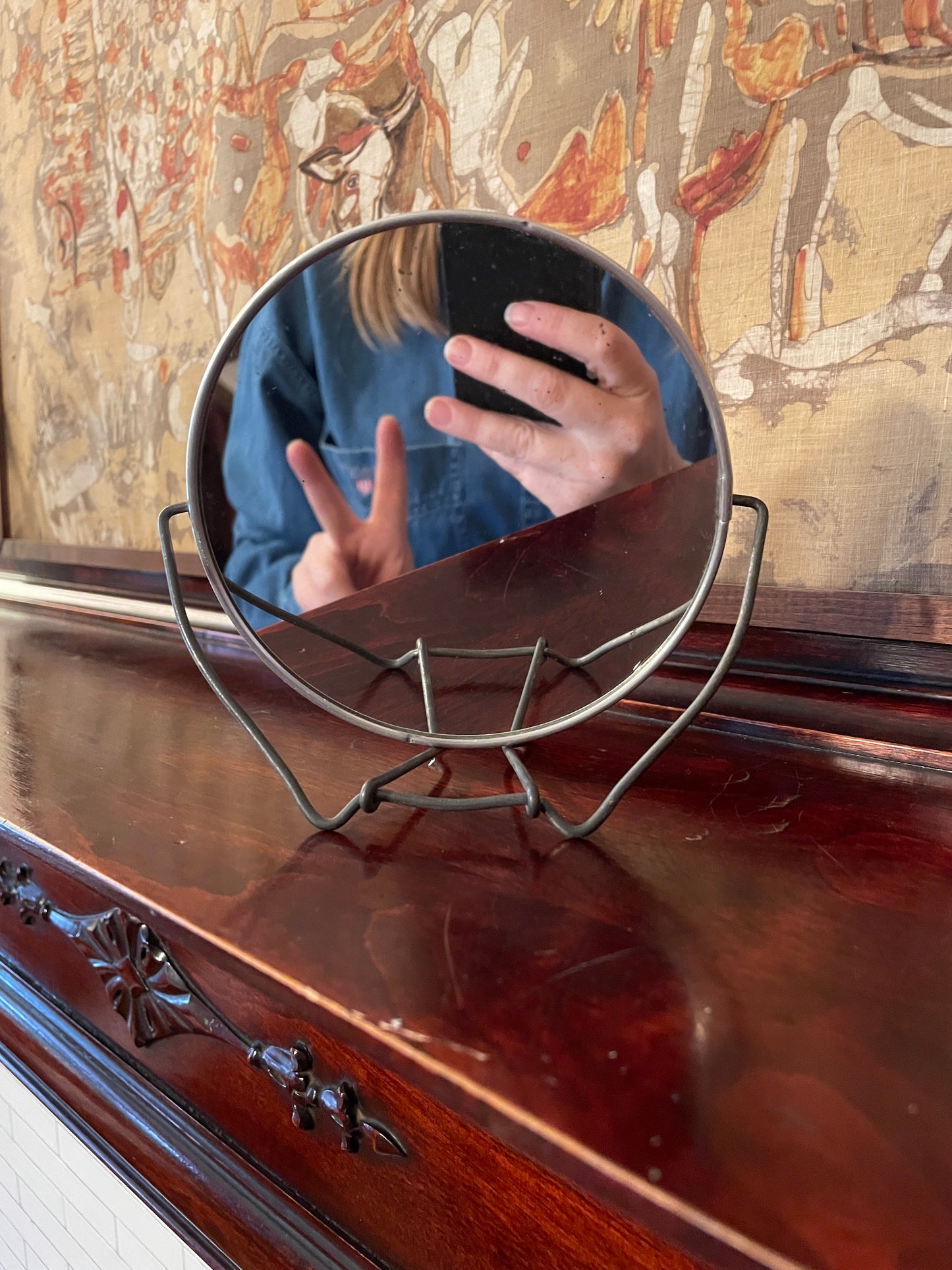 Small Double-Sided, Collapsible Mirror with Stand