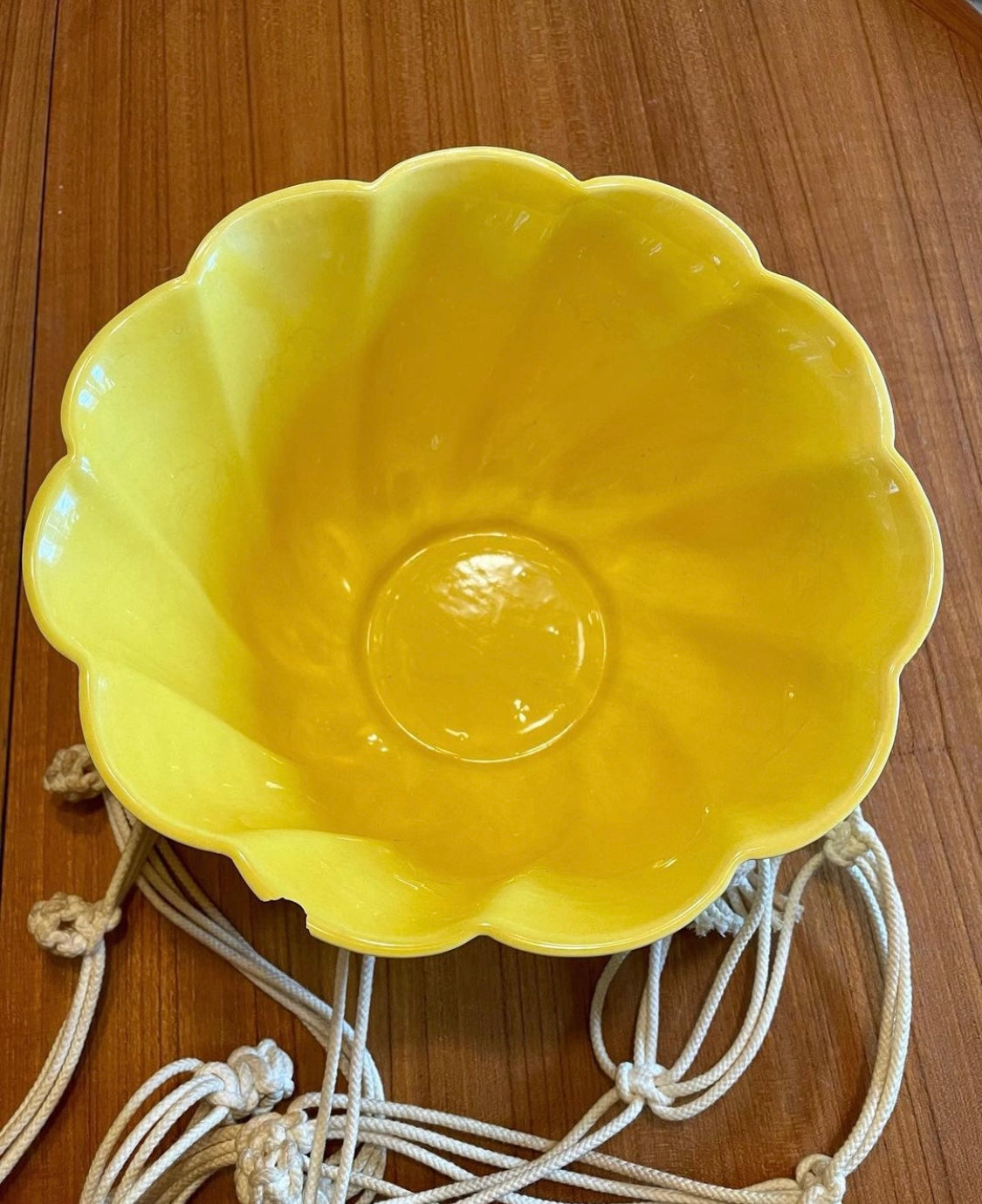 Macrame Plant Hanger with Yellow Ceramic Pot