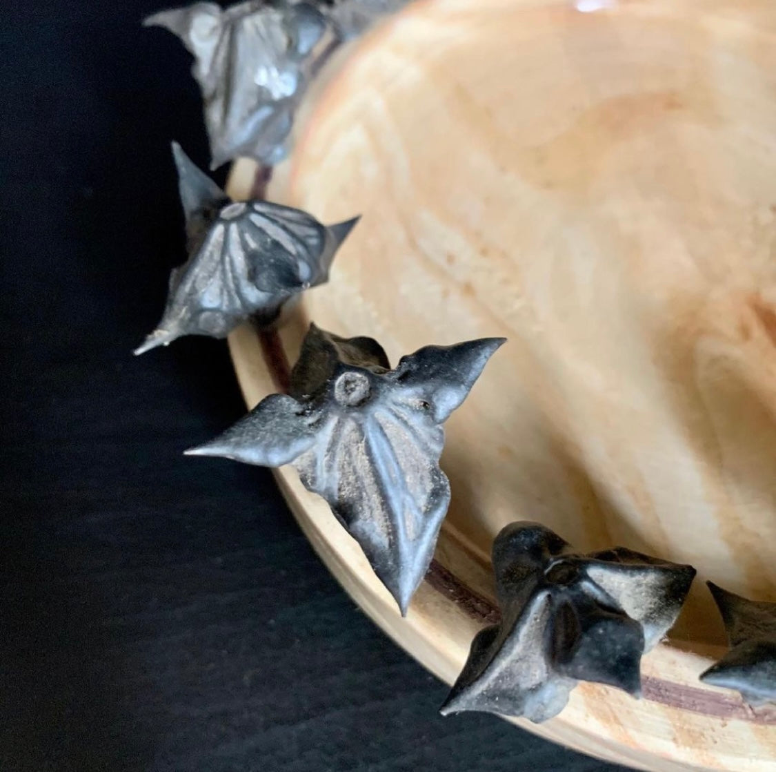 Turned Wood Bowl with Water Chestnut Seed Pods