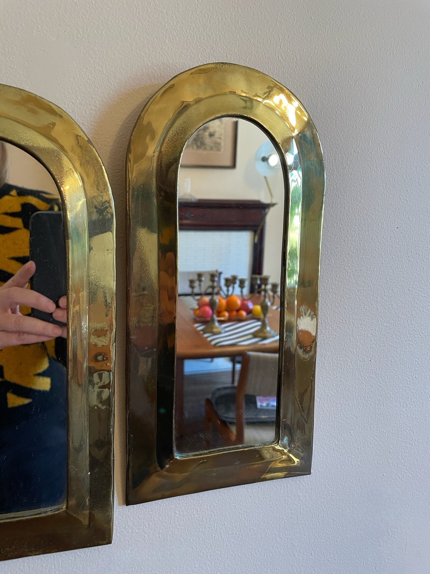Pair of Arched Brass Mirrors