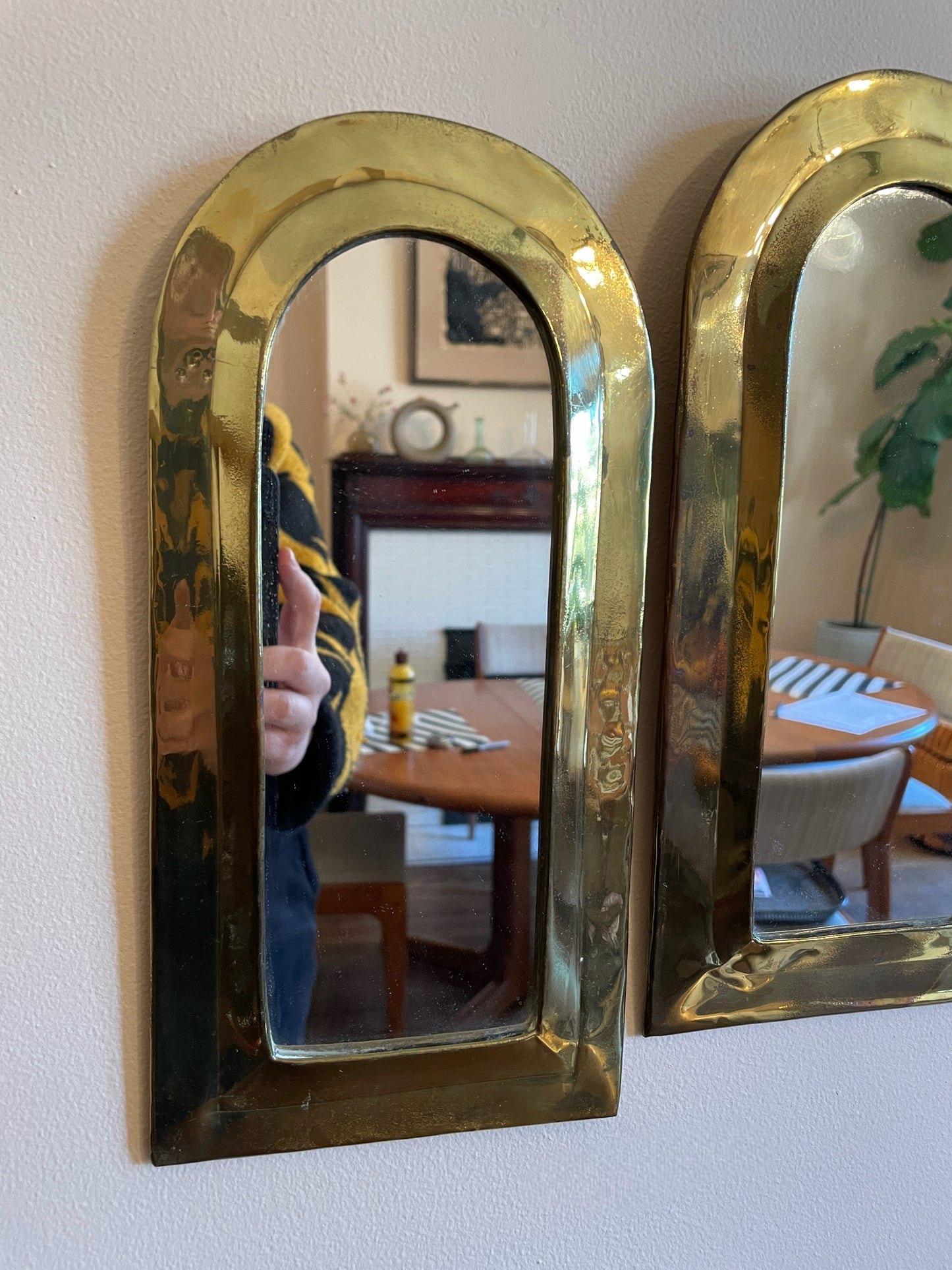 Pair of Arched Brass Mirrors