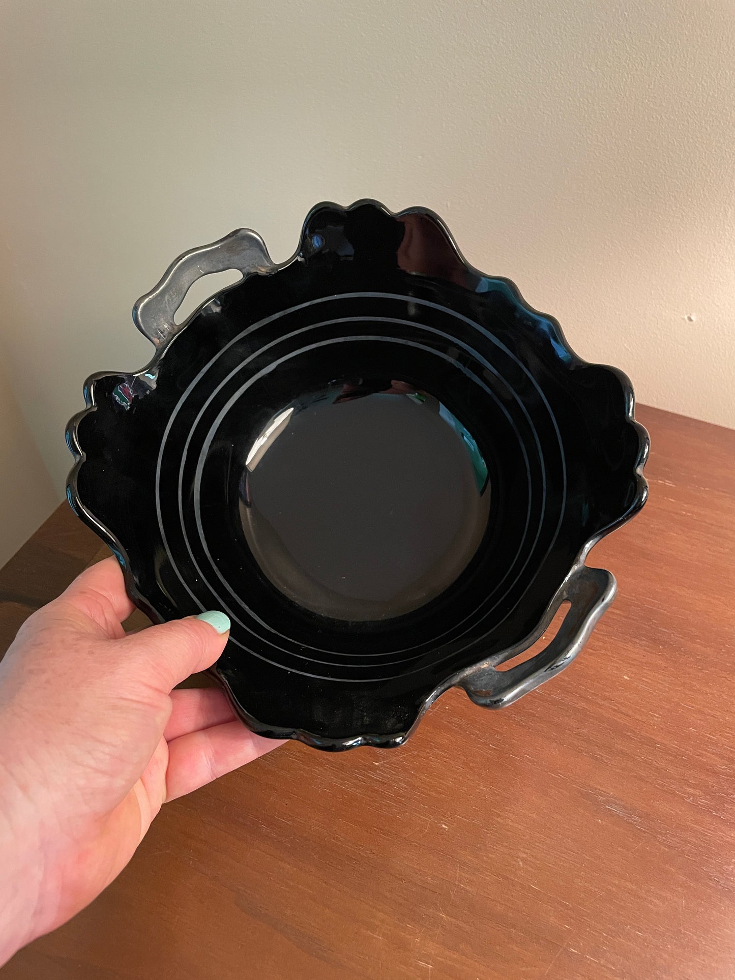 1930's Black Amethyst Bowl with Handles