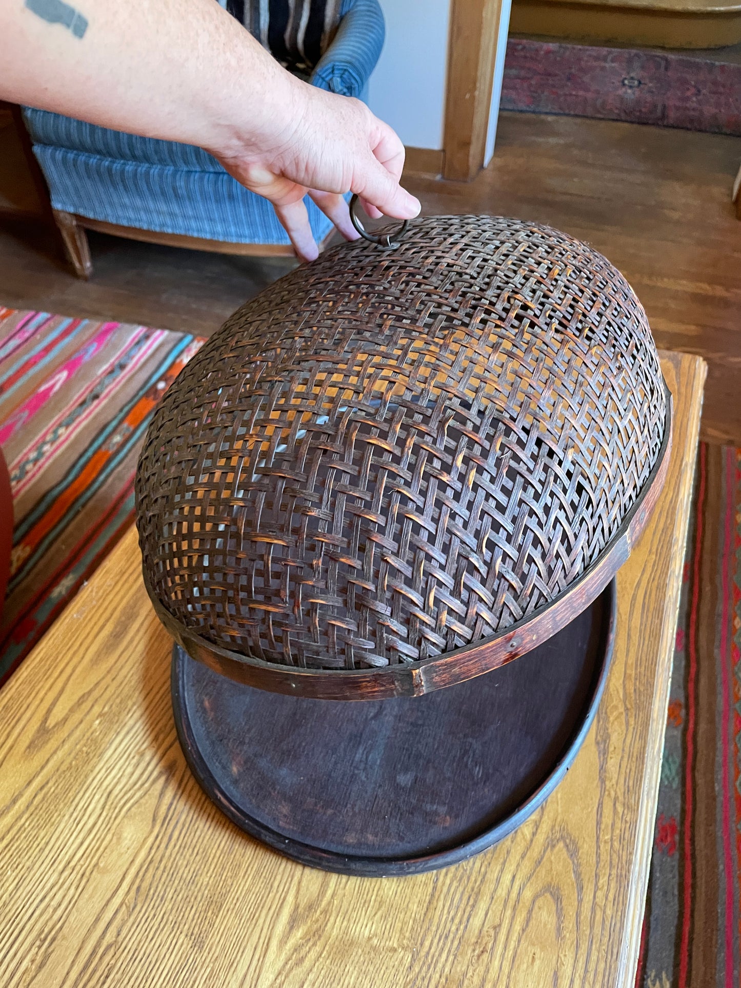 Chinese Tray with Woven Bamboo Cover