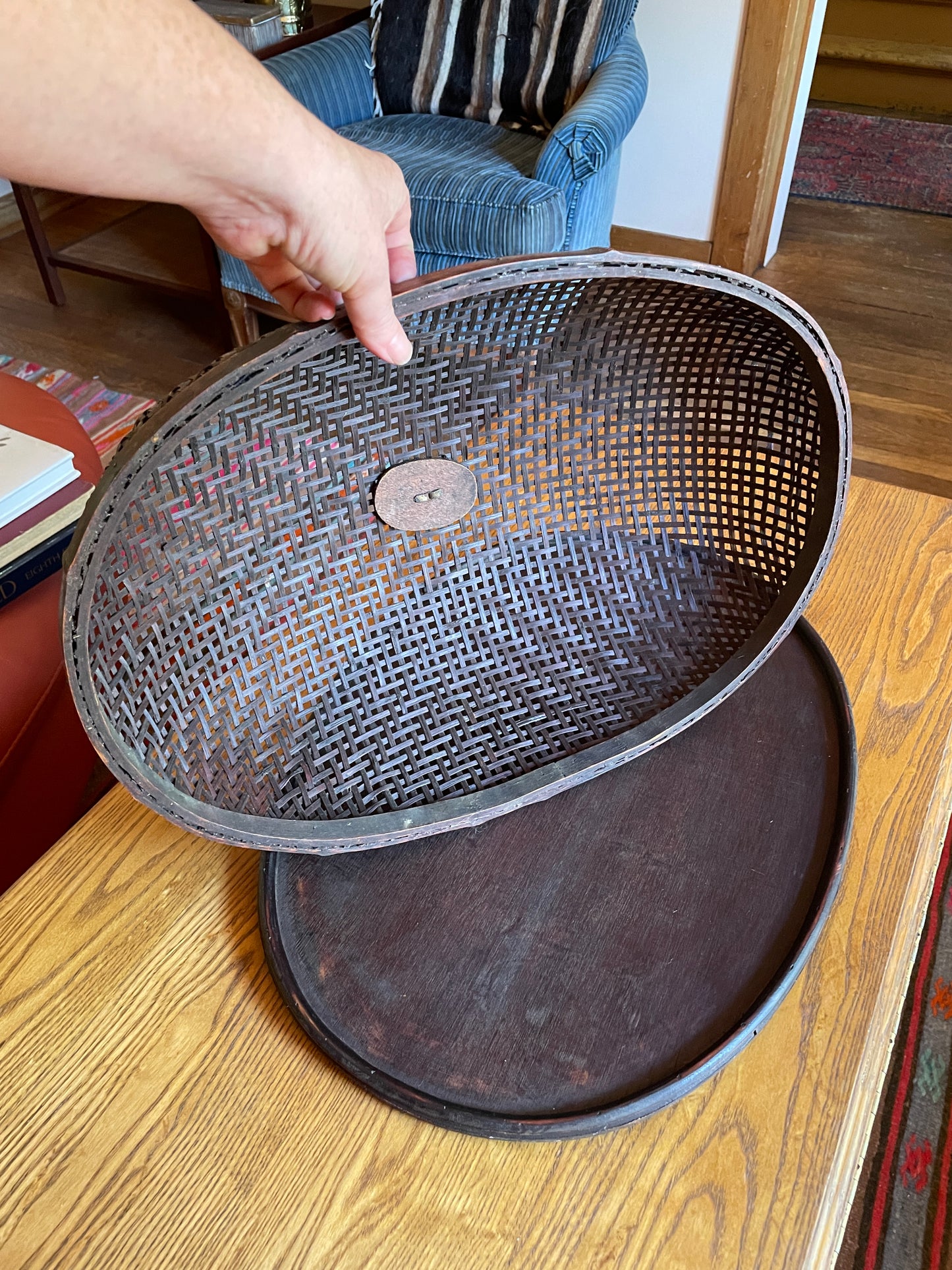 Chinese Tray with Woven Bamboo Cover