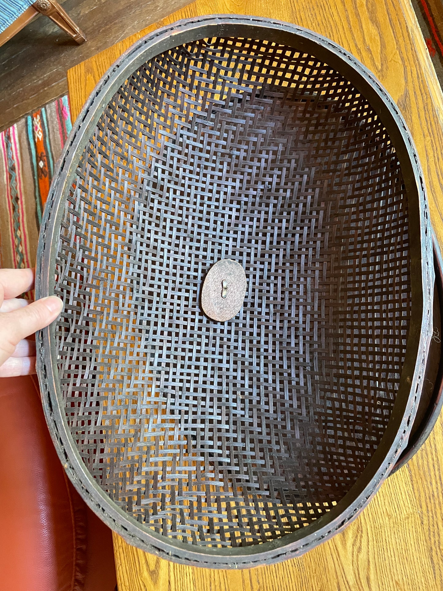Chinese Tray with Woven Bamboo Cover
