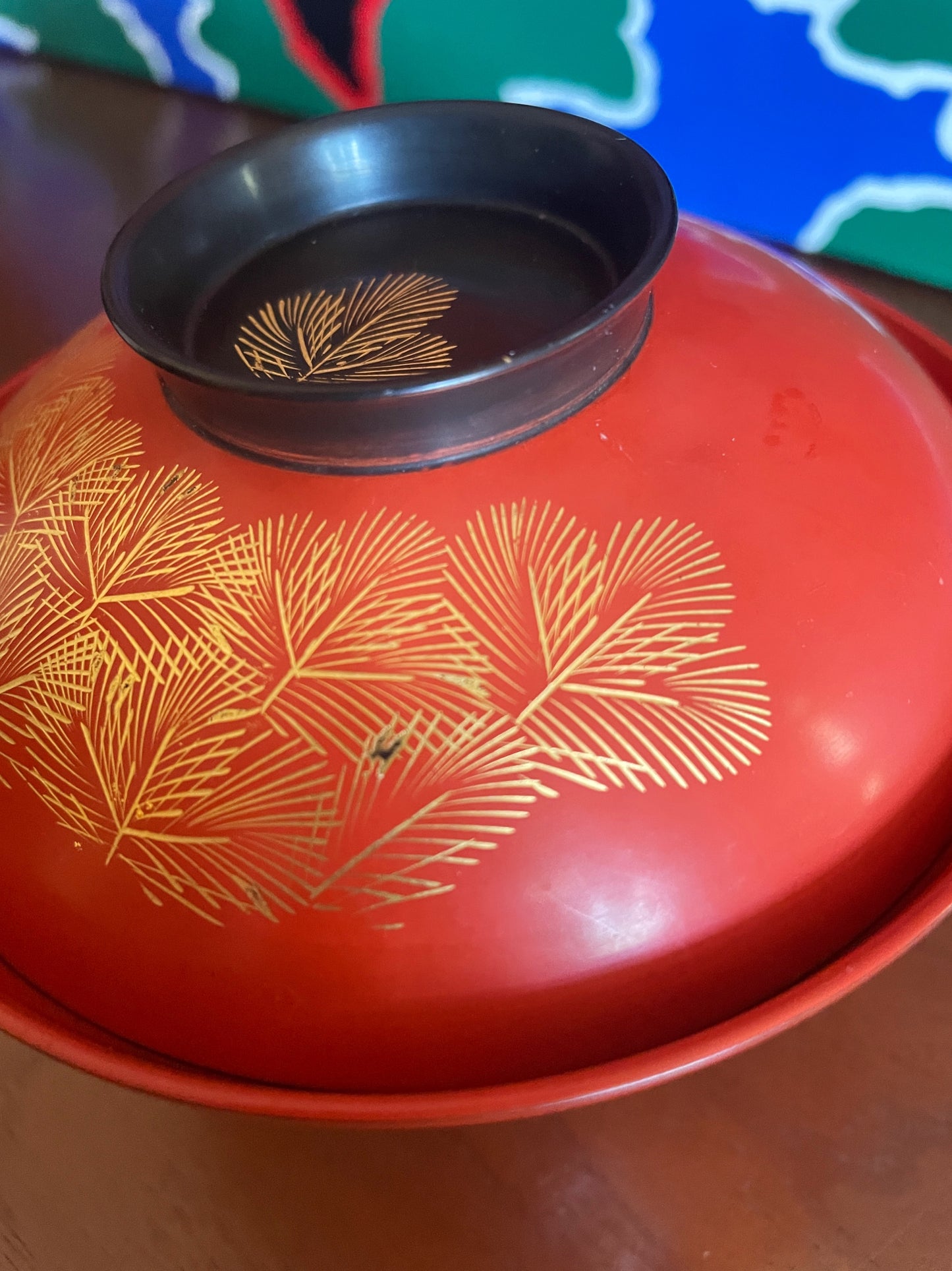 Red Acrylic Bowl with Gold Decorative Detail