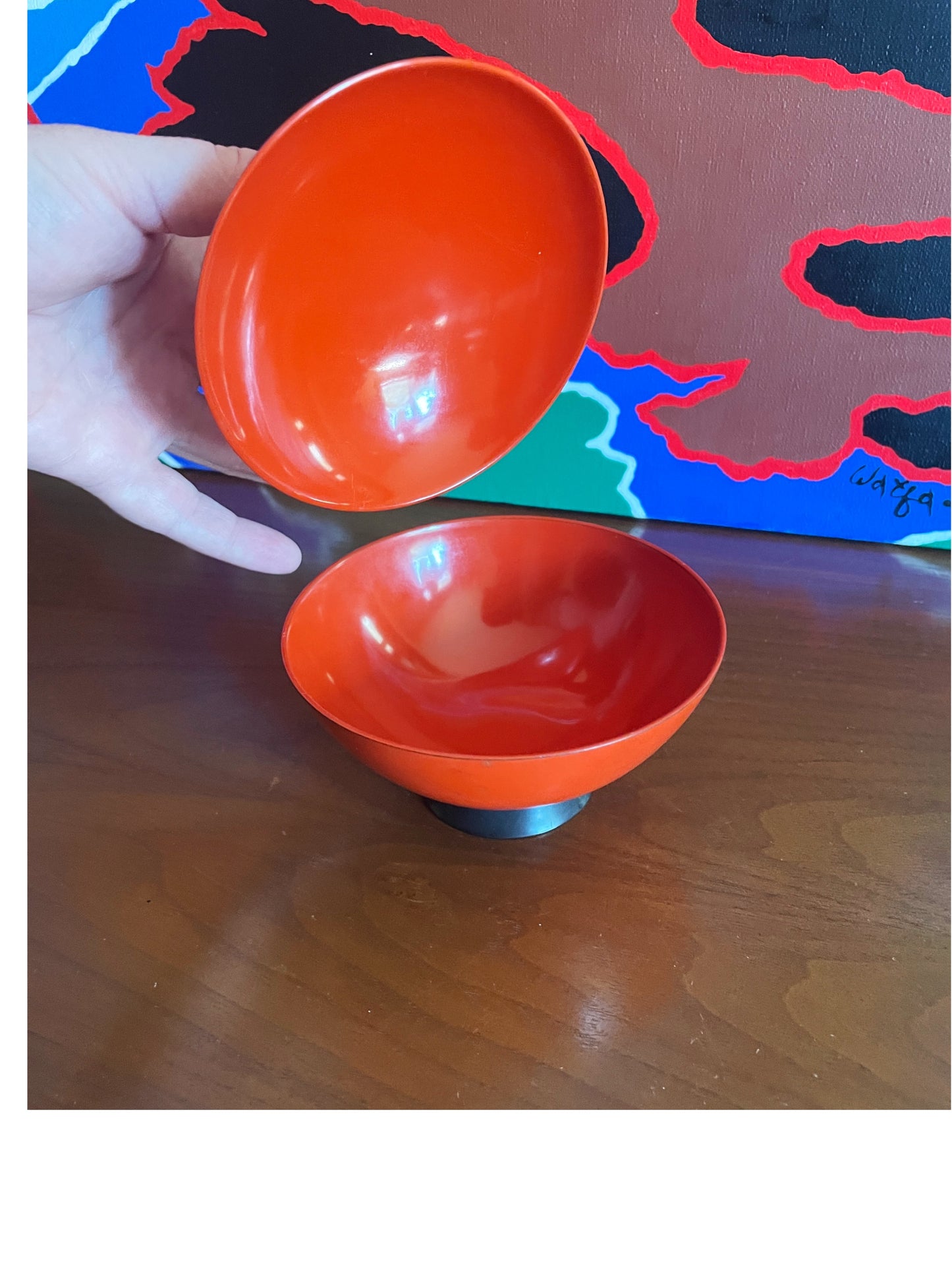 Red Acrylic Bowl with Gold Decorative Detail