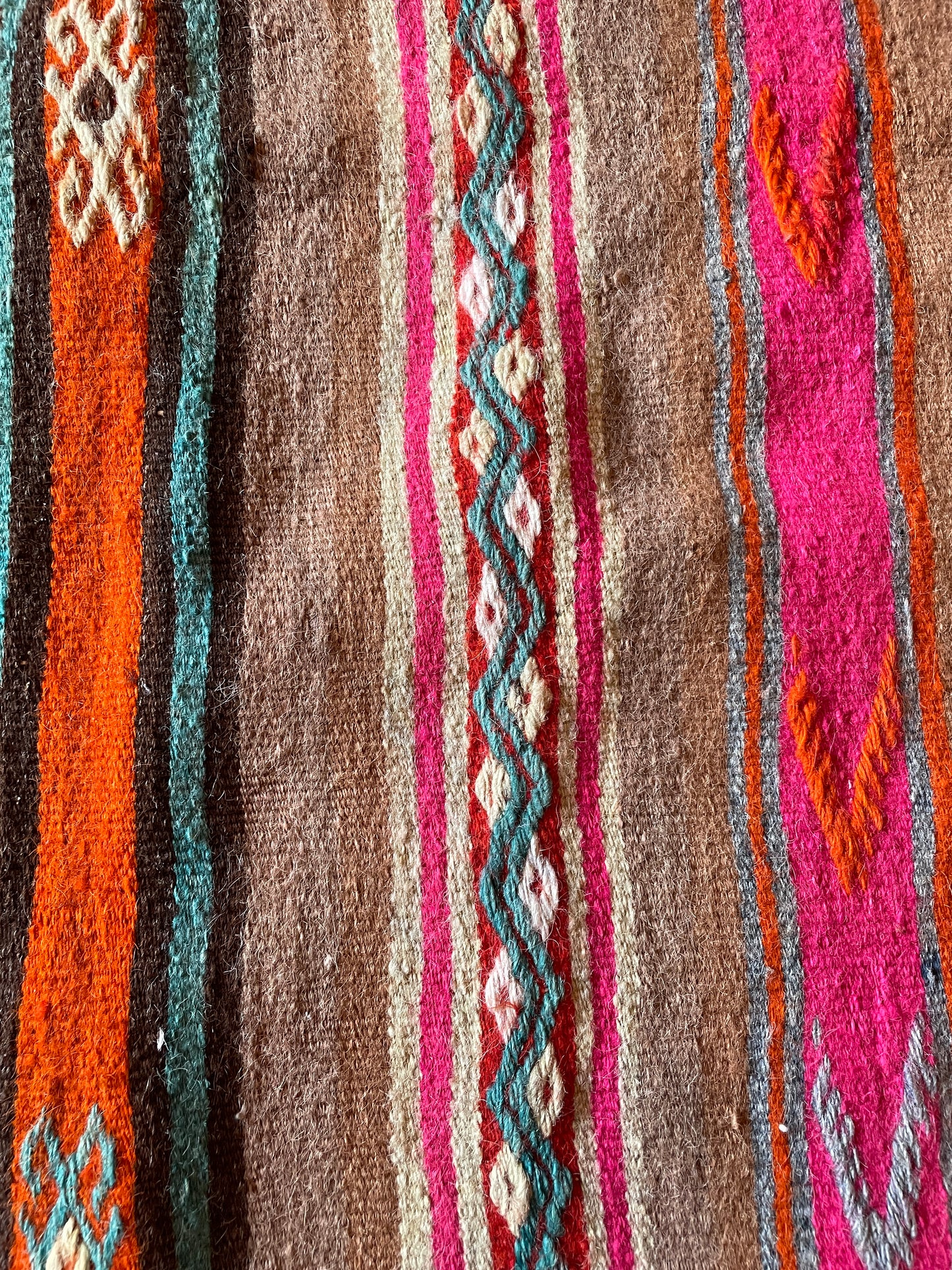 Turquoise, Fuchsia, Orange, Mocha & Red Striped Kilim