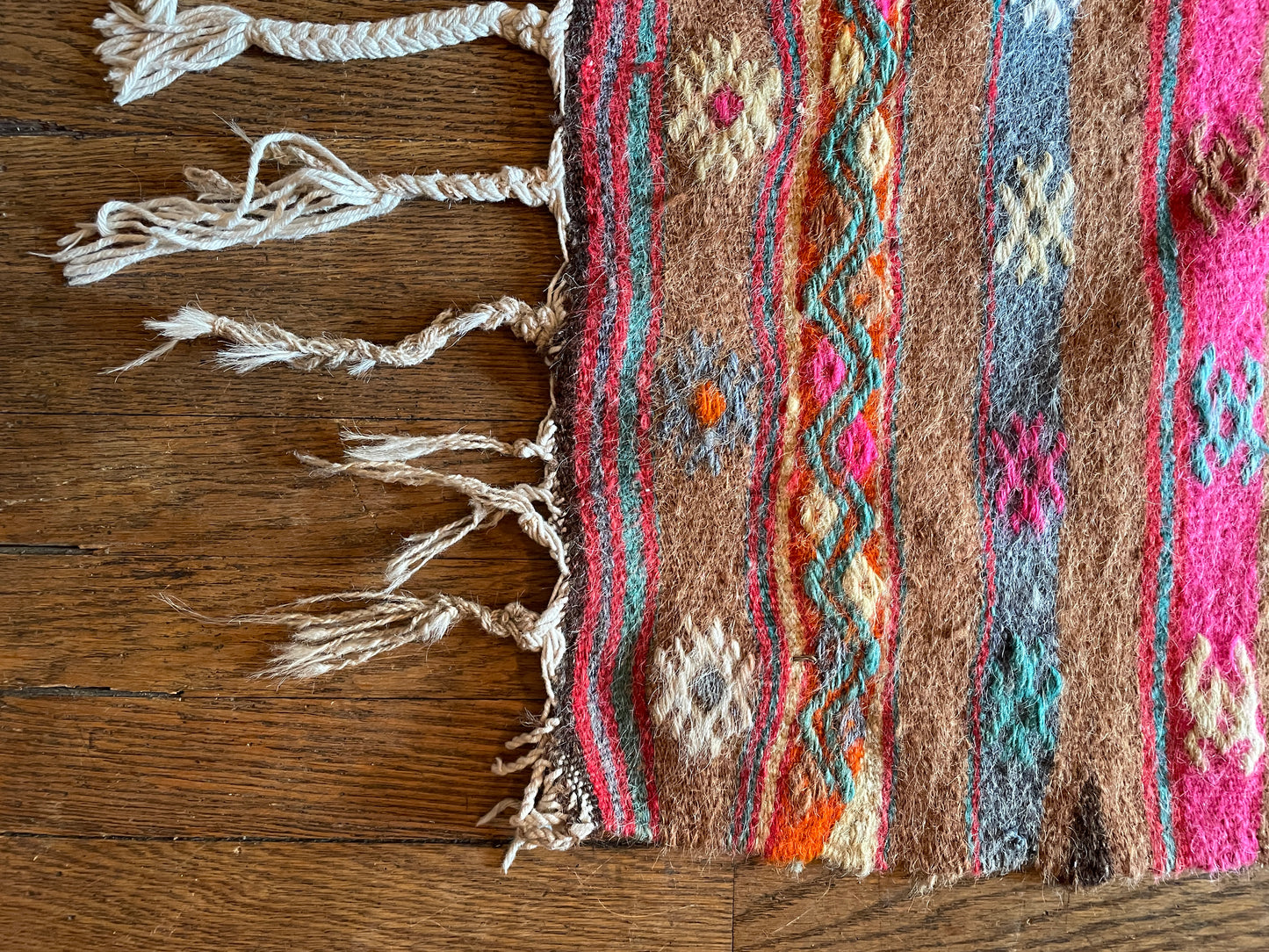 Turquoise, Fuchsia, Orange, Mocha & Red Striped Kilim