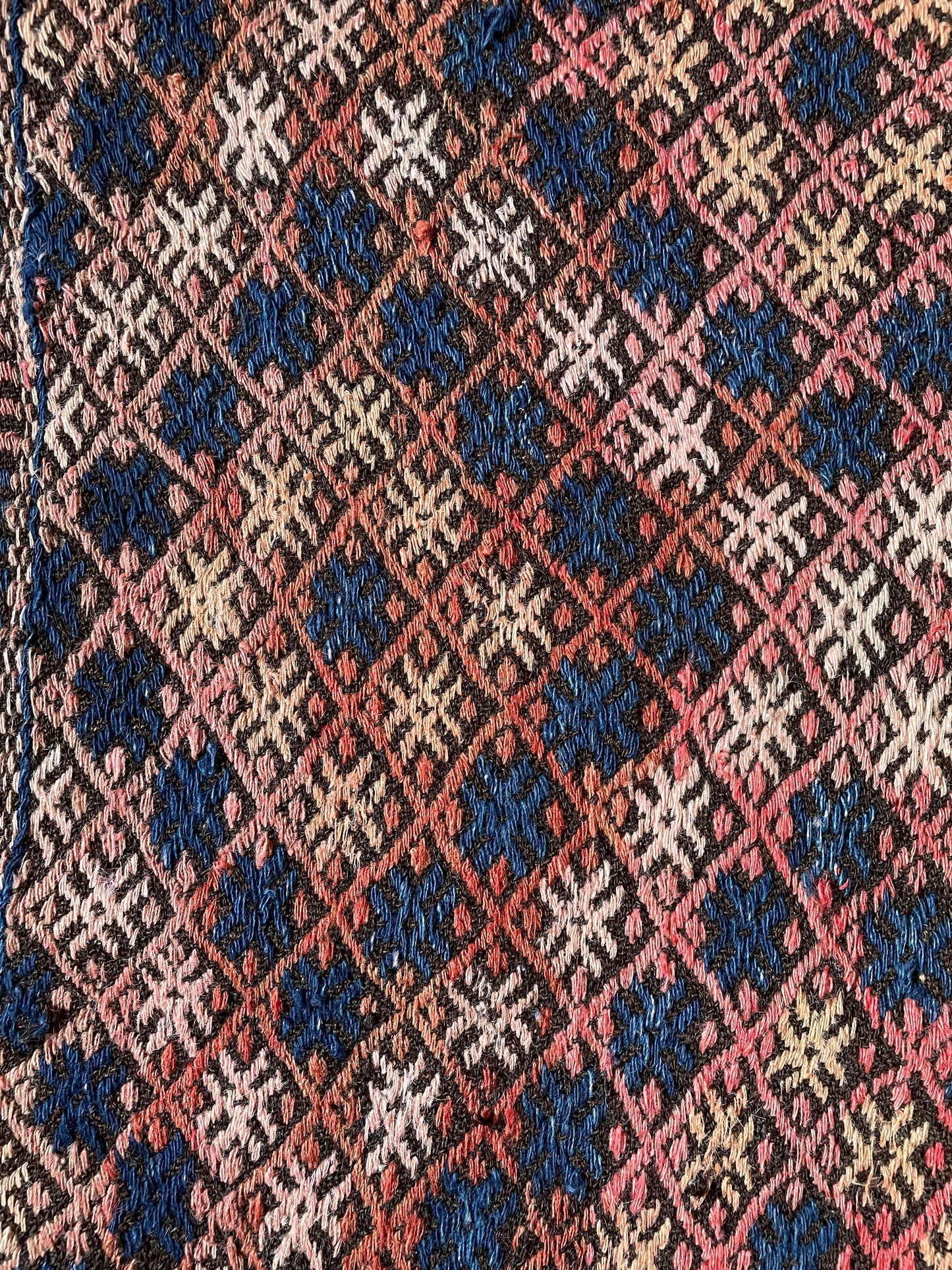 Handmade Diamond Patterned Kilim in Navy & Pinks