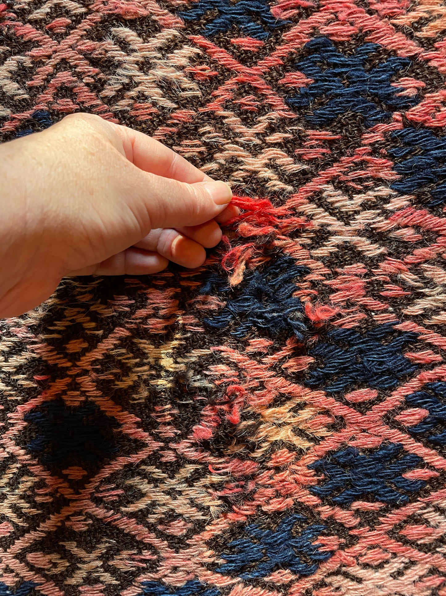 Handmade Diamond Patterned Kilim in Navy & Pinks