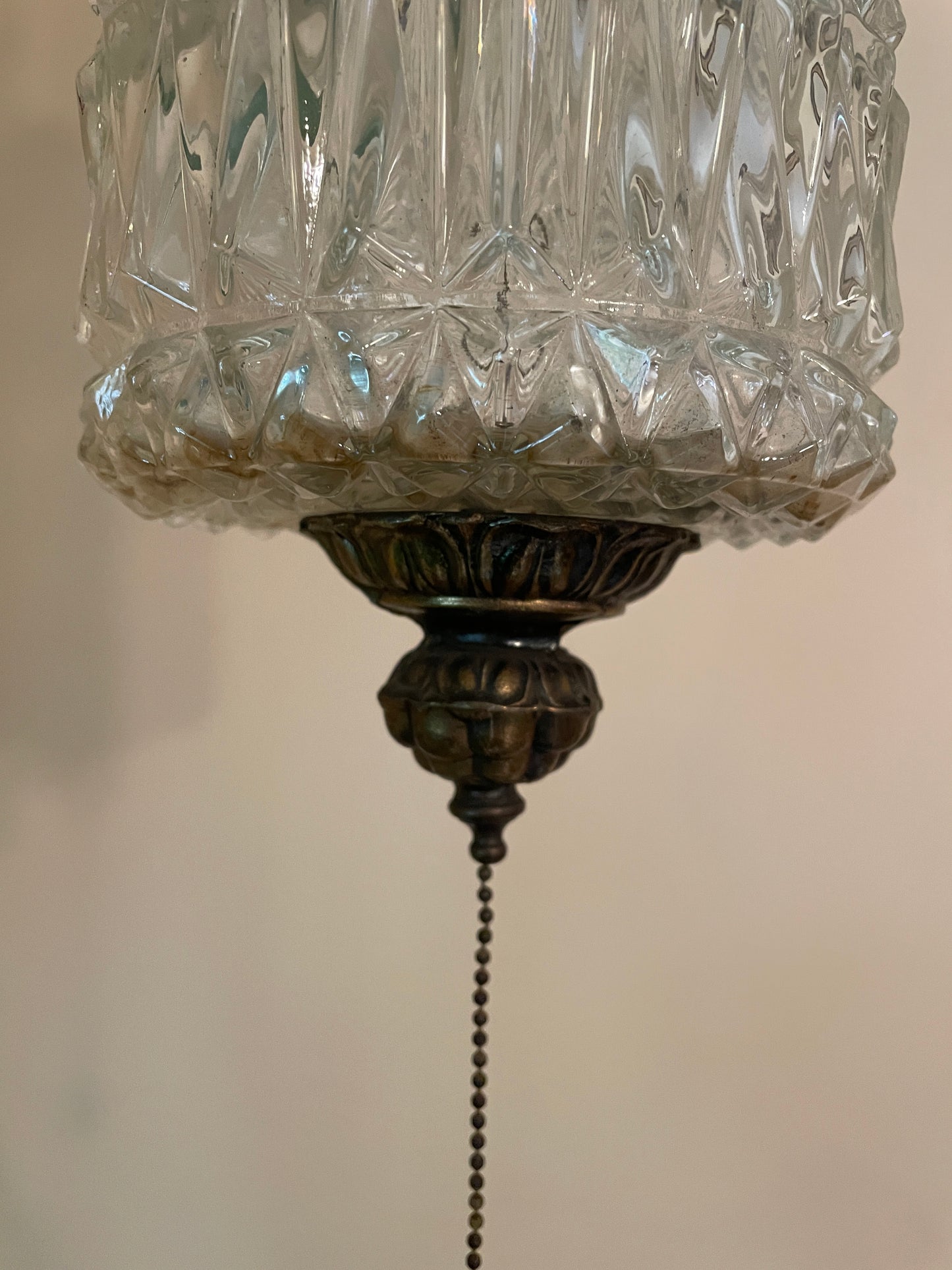 Hollywood Regency Crystal & Brass Swag Lamp with Prism Pull