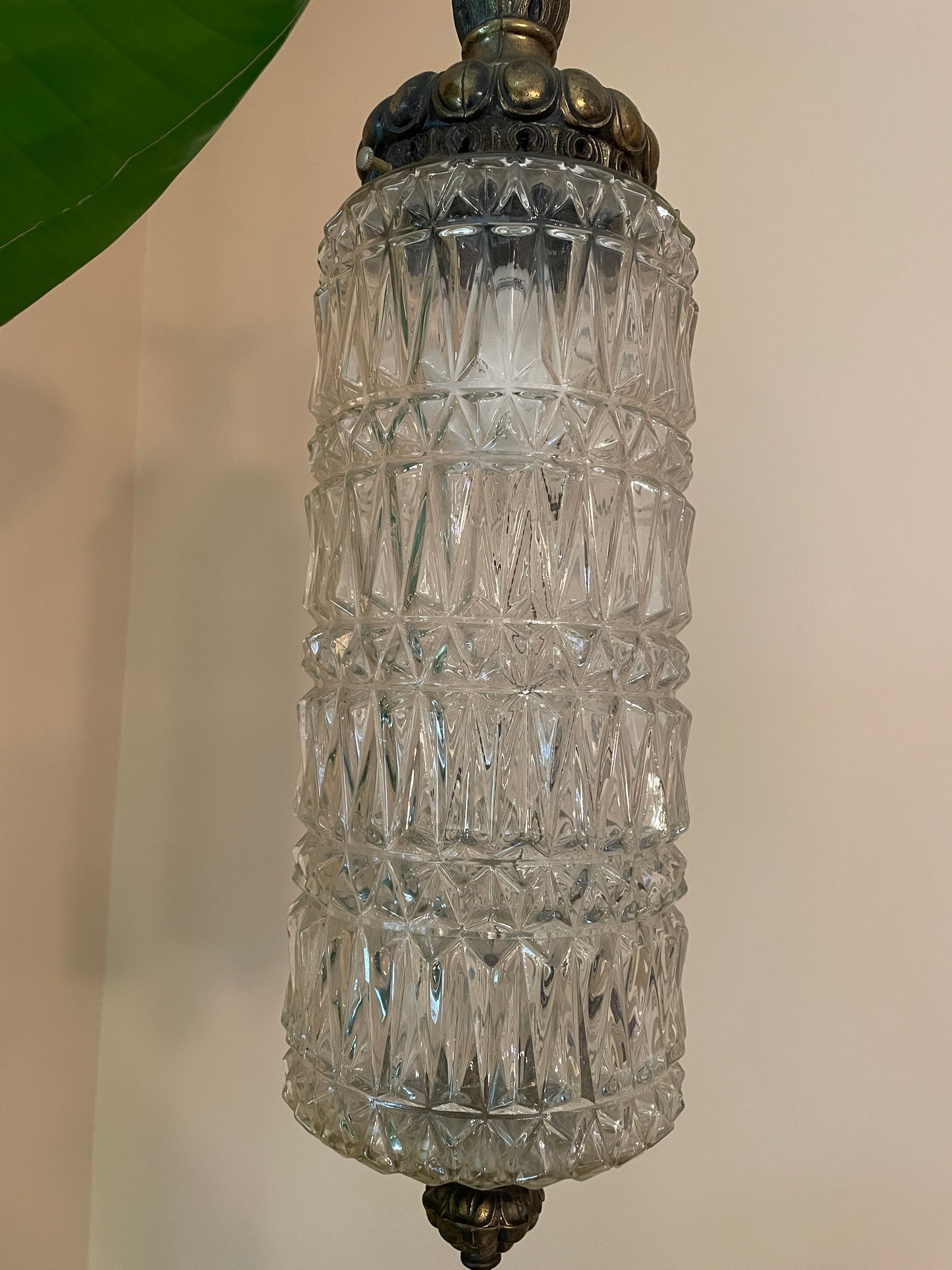 Hollywood Regency Crystal & Brass Swag Lamp with Prism Pull