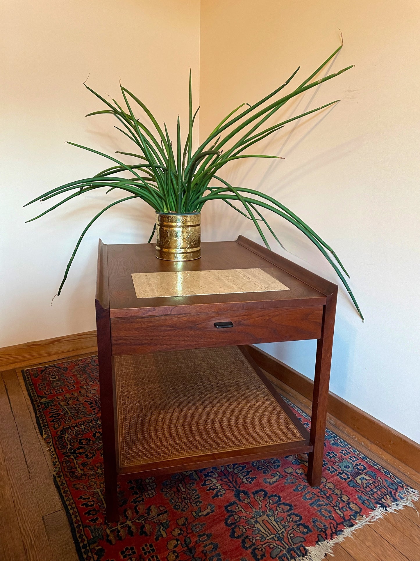 Walnut Side Table with Travertine Inlay