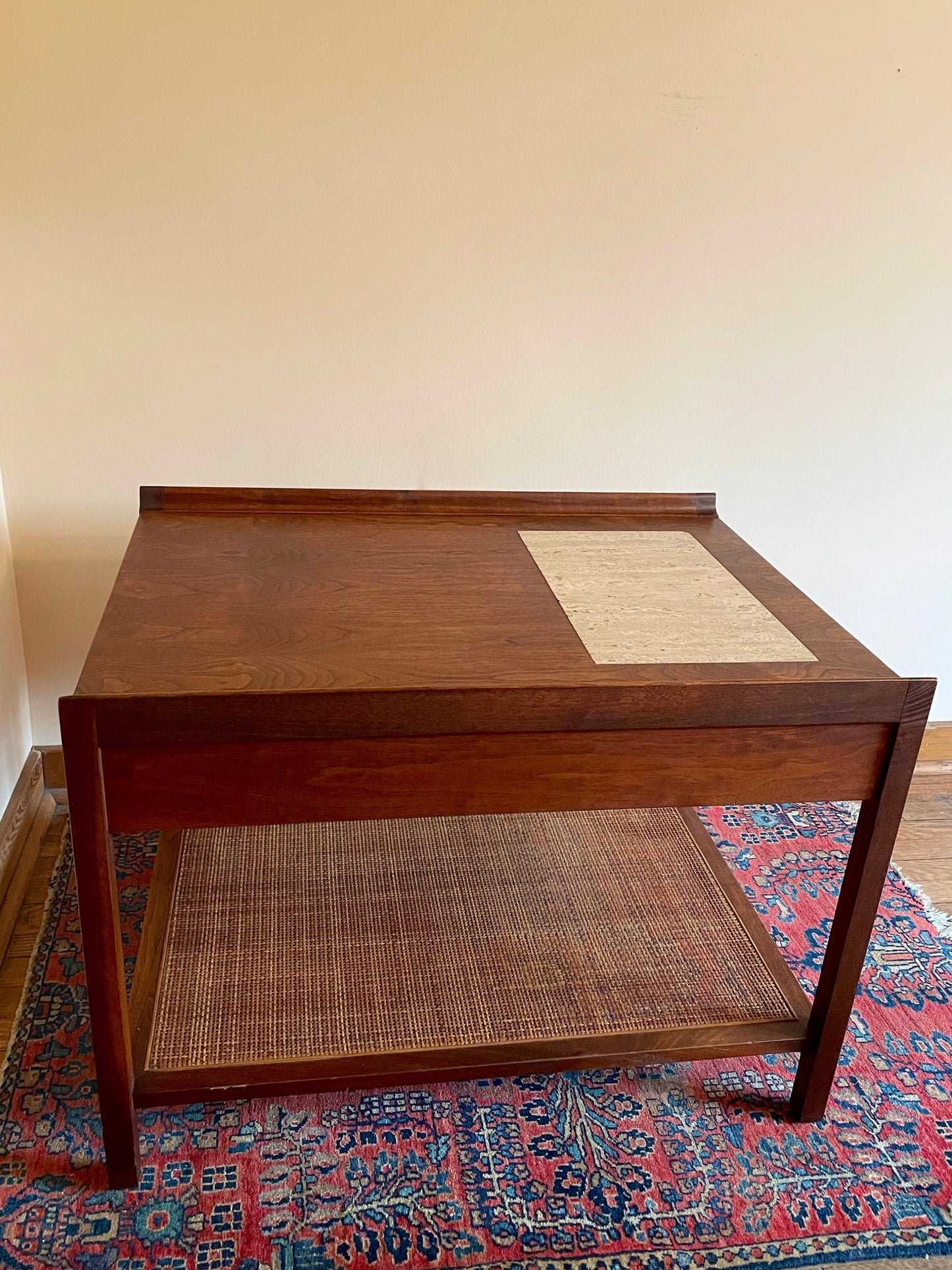 Walnut Side Table with Travertine Inlay