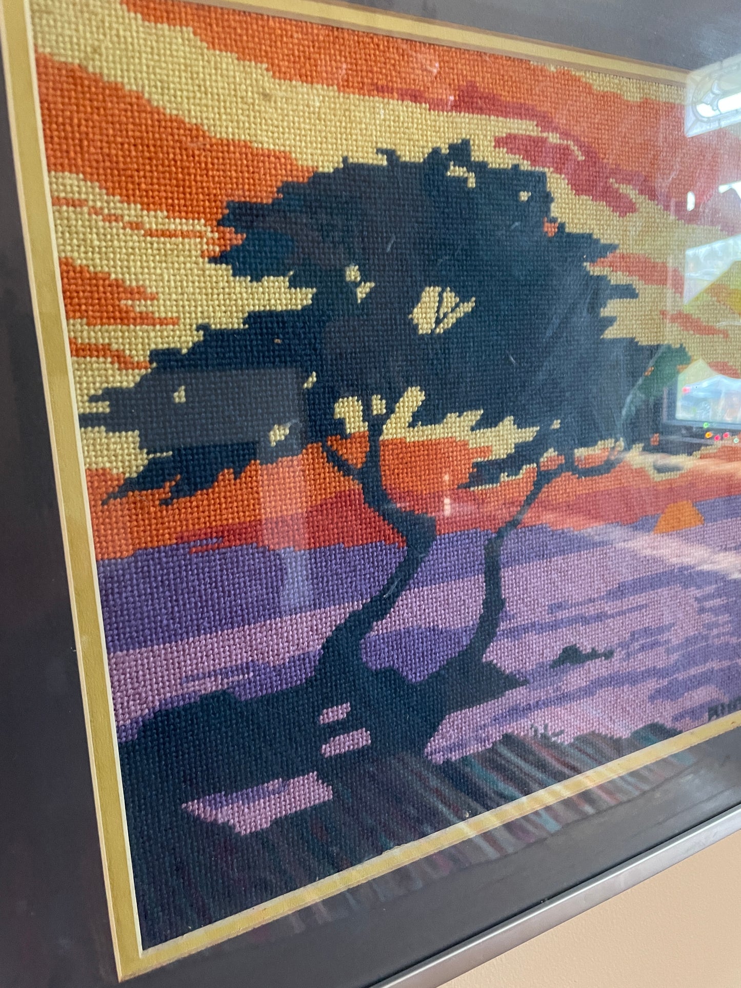 Framed Needlepoint Landscape