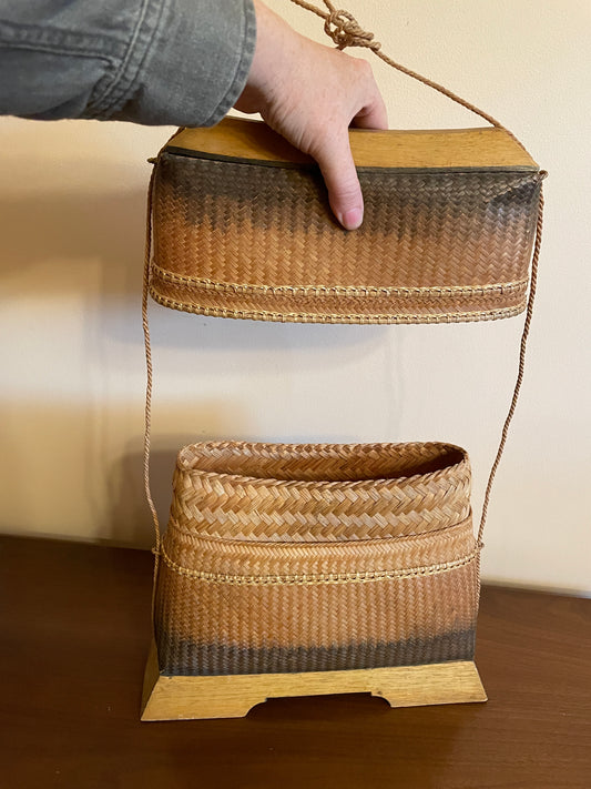 Handwoven Satchel with Wood Pedestal