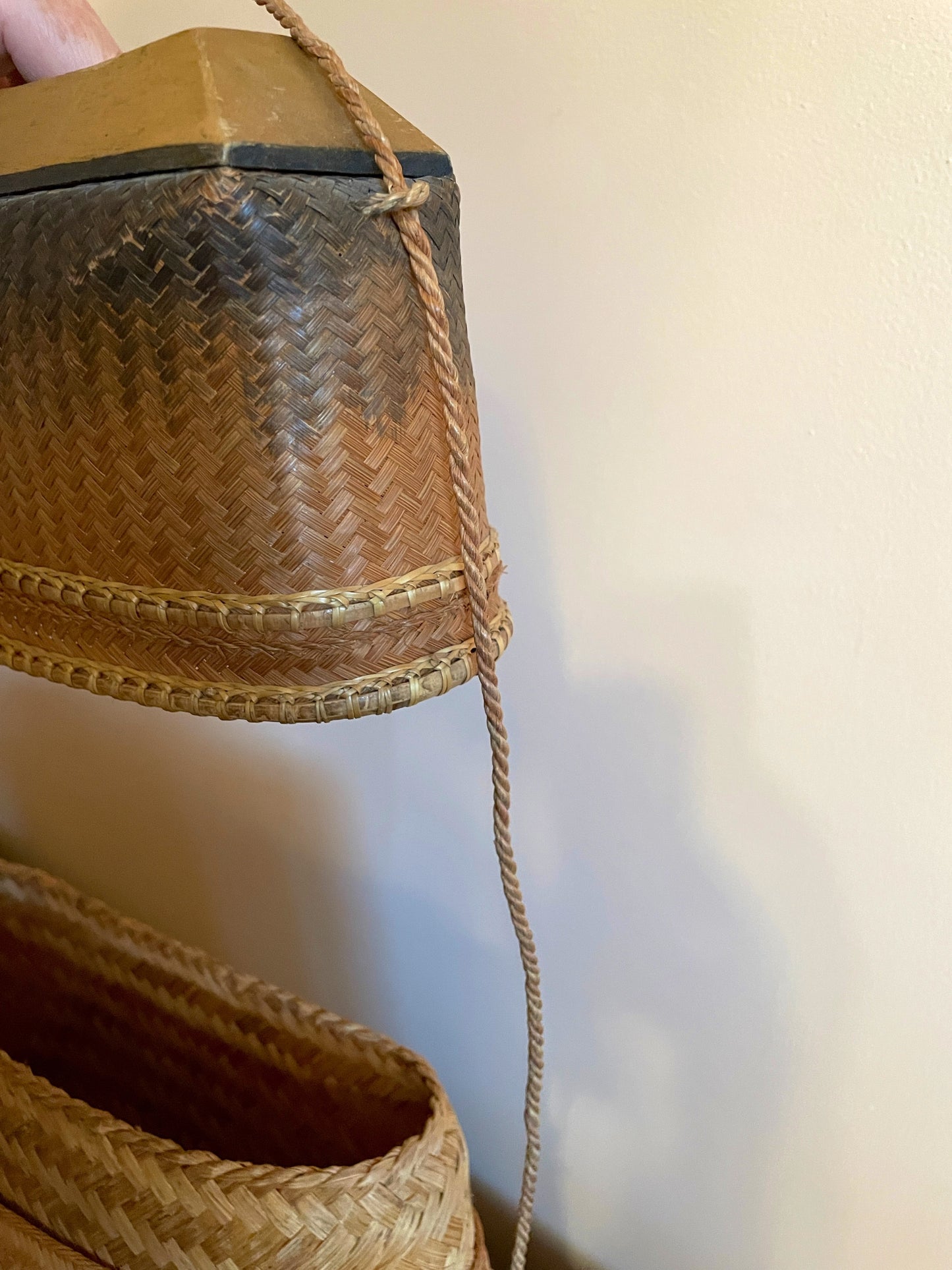 Handwoven Satchel with Wood Pedestal