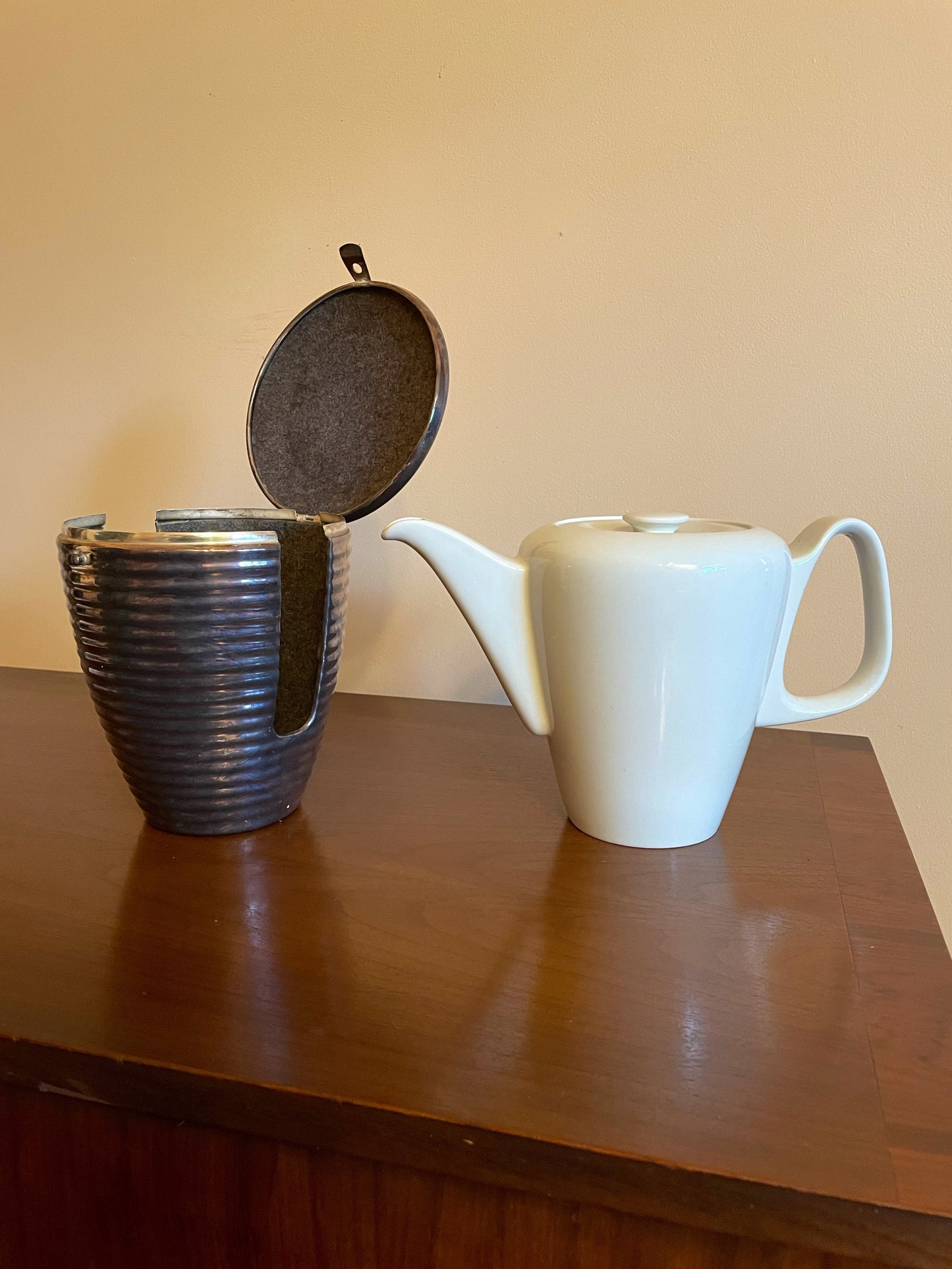 Porcelain Coffee Pot with Silver-Plated Cozy