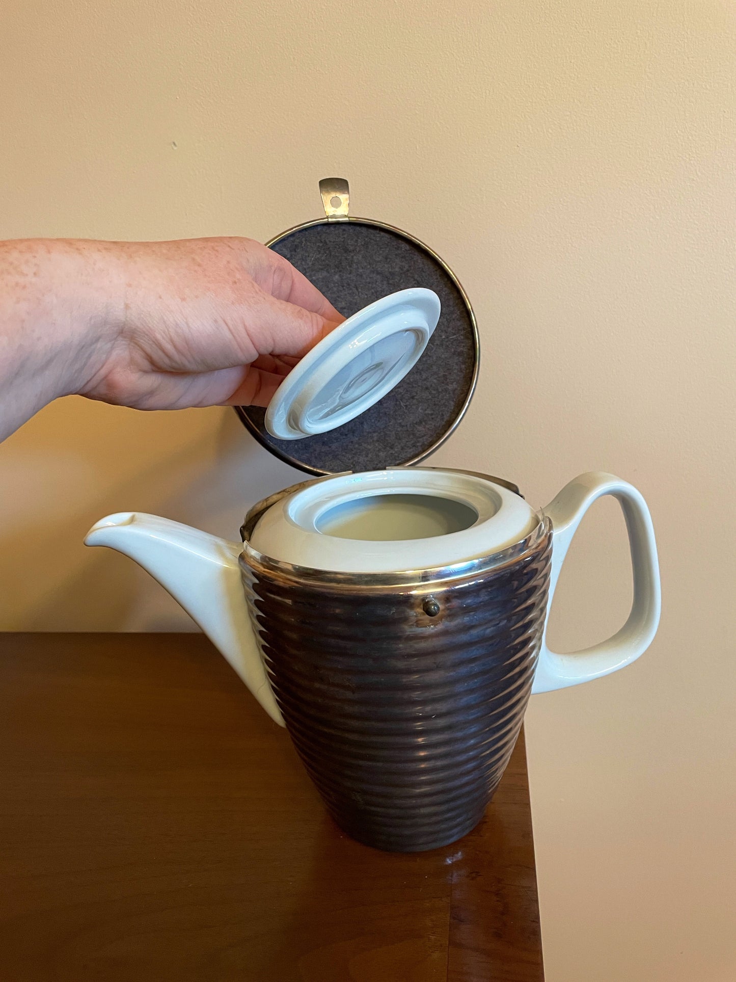 Porcelain Coffee Pot with Silver-Plated Cozy