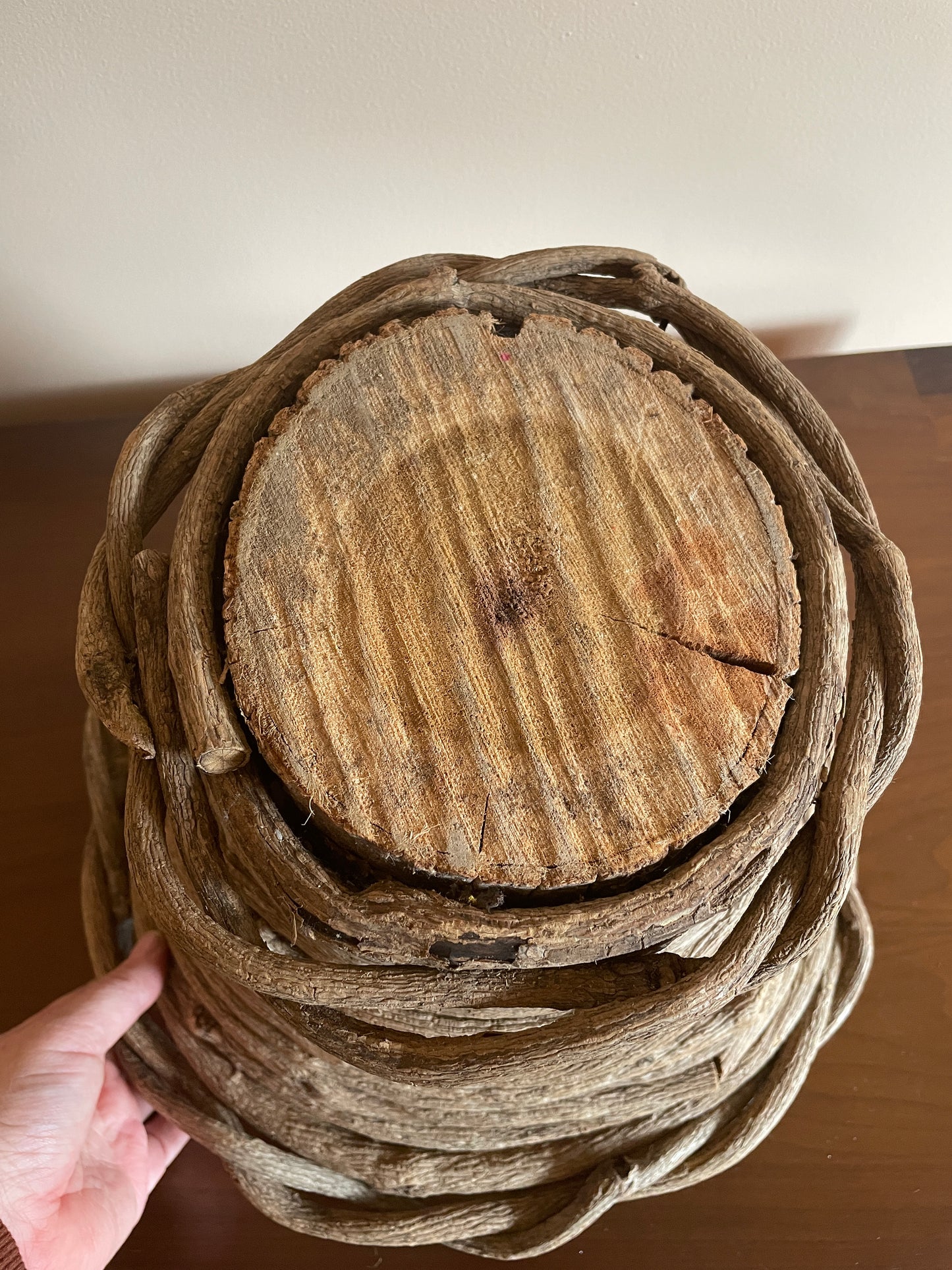 Planter Basket of Vine & Wood Round