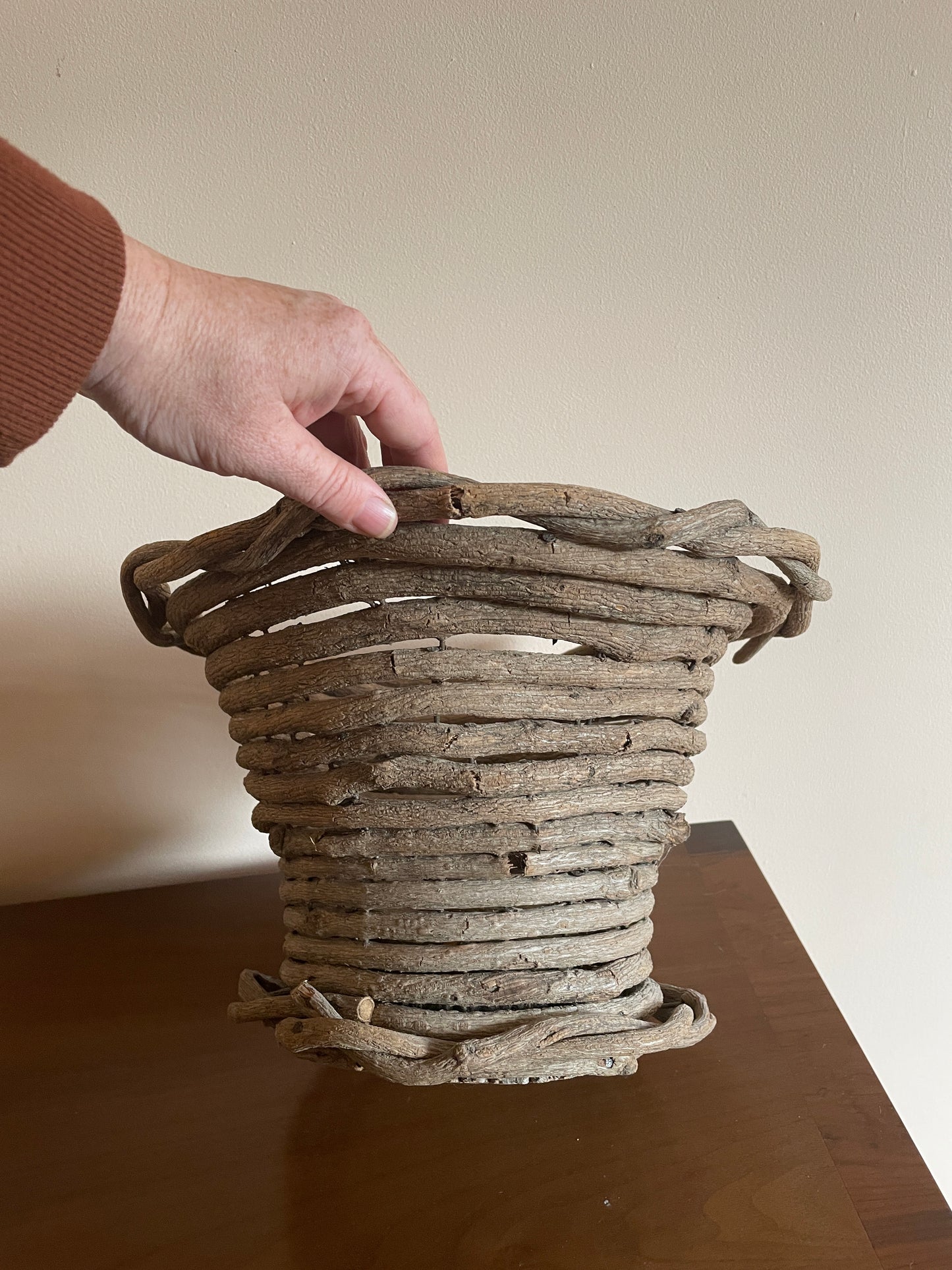 Planter Basket of Vine & Wood Round